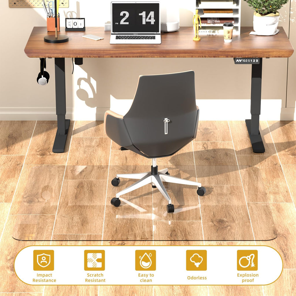 Tempered Glass Chair Mat 48" x 32",1/5" Thick for Office Desk,Rolling Chair Mat for Carpet, Odorless, Easy to Clean with 4 Non-Slip Pads for Carpet & Hardwood Floors