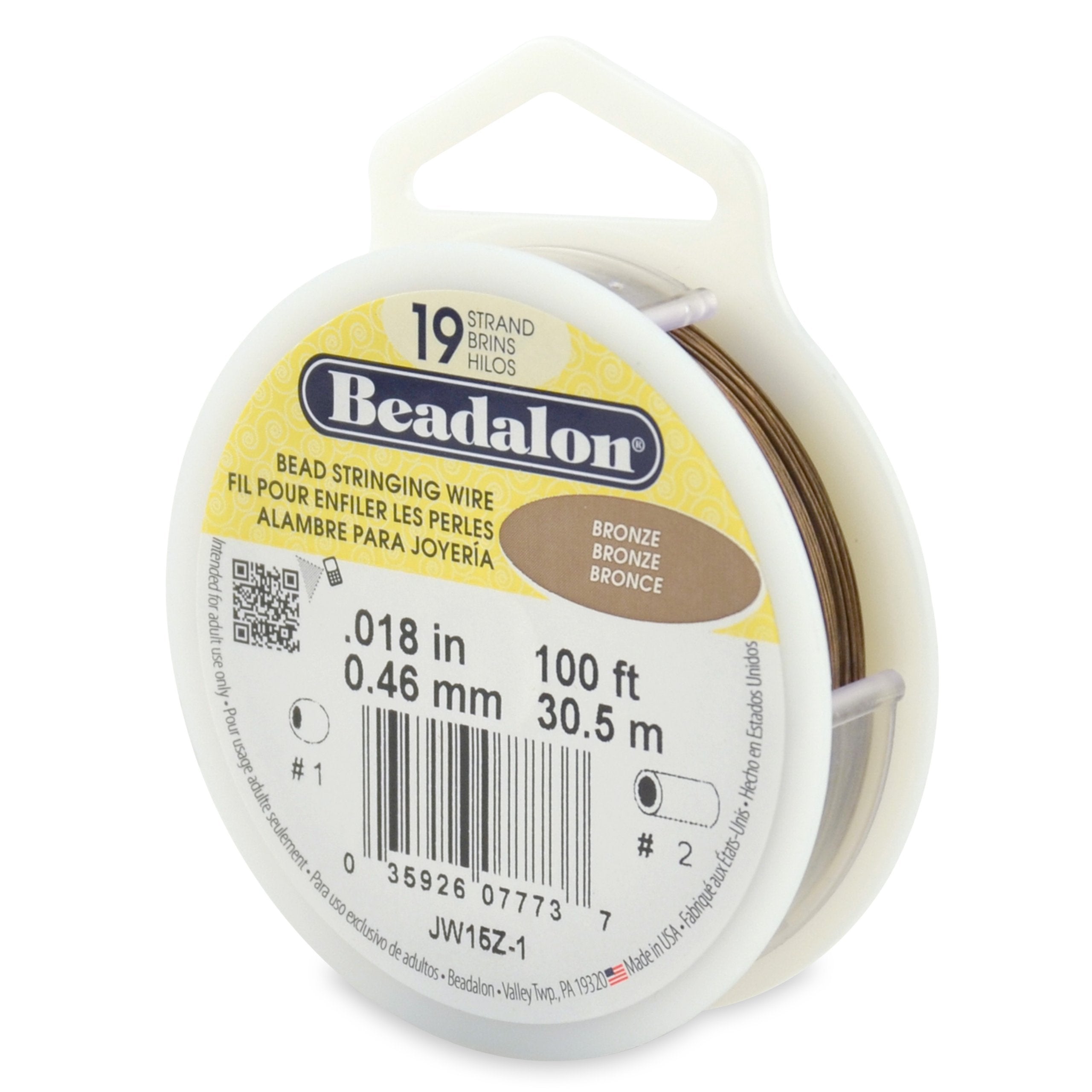 Beadalon 19 Strand Stainless Steel Bead Stringing Wire, .010 in / 0.25 mm, Bright, 100 ft / 31 m