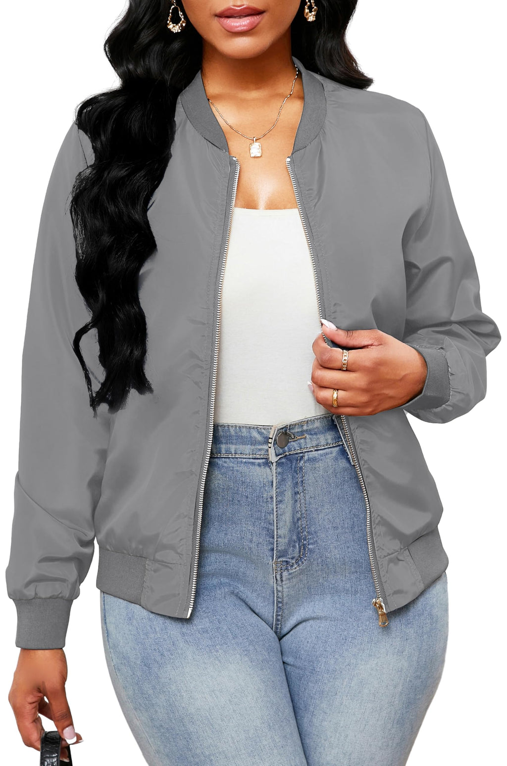 sexycherry Jackets for Women Casual Long Sleeve Lightweight Coats Full Zip Up with Lining Pockets