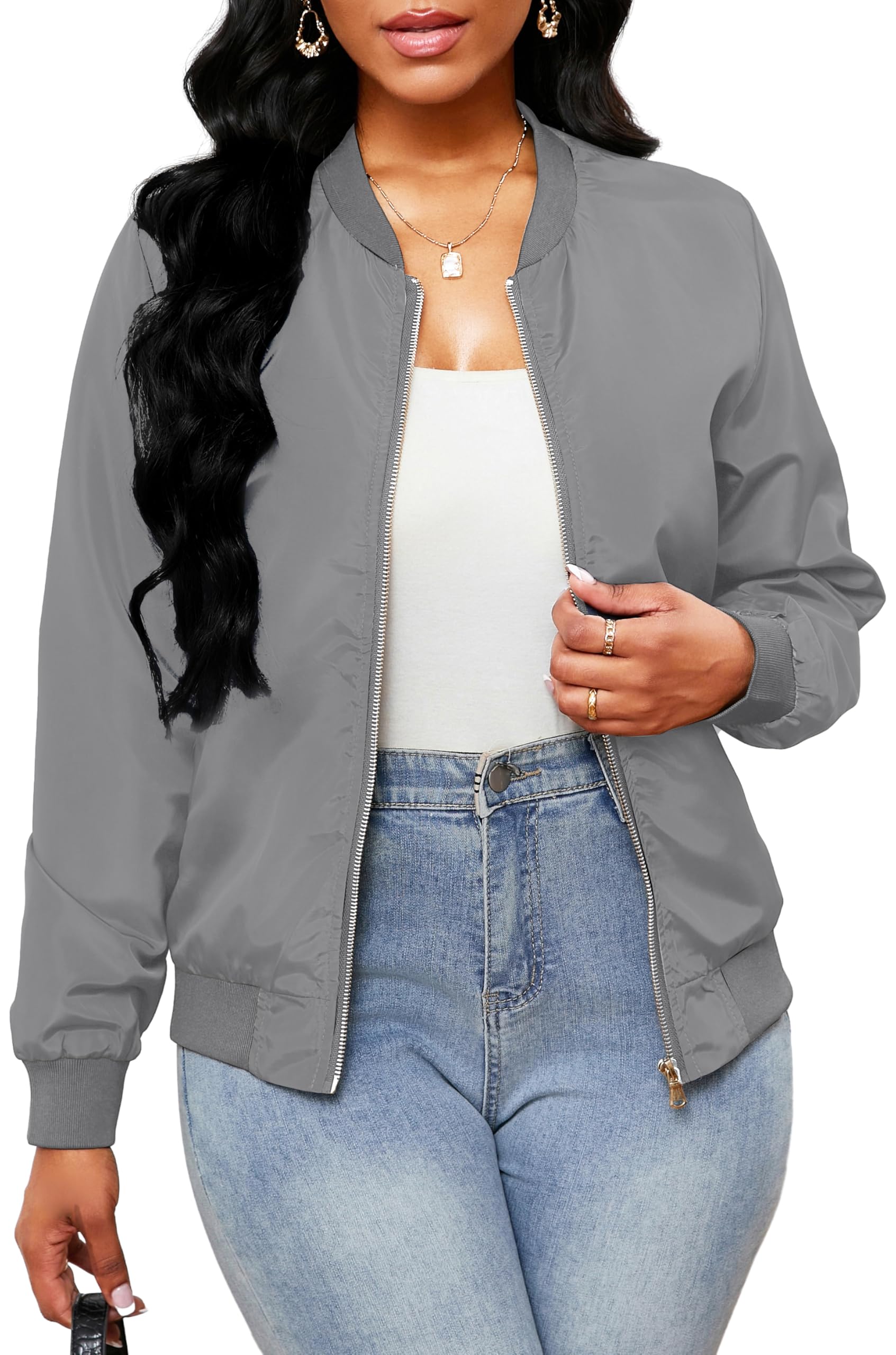 sexycherry Jackets for Women Casual Long Sleeve Lightweight Coats Full Zip Up with Lining Pockets