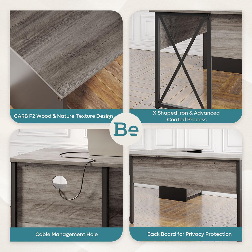 Bestier L Shaped Standing Desk with Lift Top, 55"x55" Standing Corner Desk for Home Office, Computer Desk with Reversible File Drawer and Monitor Stand, Grey Wash