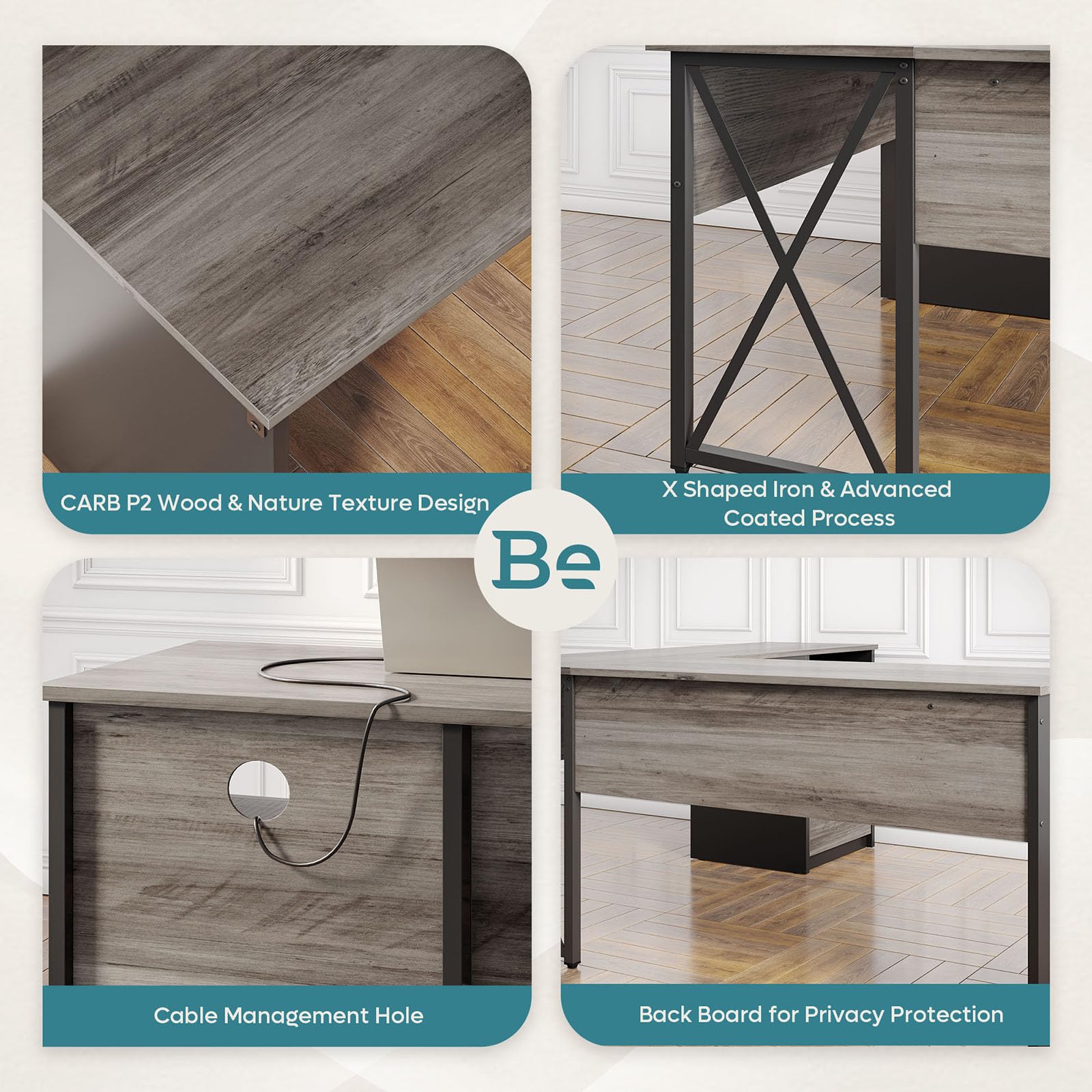 Bestier L Shaped Standing Desk with Lift Top, 55"x55" Standing Corner Desk for Home Office, Computer Desk with Reversible File Drawer and Monitor Stand, Grey Wash