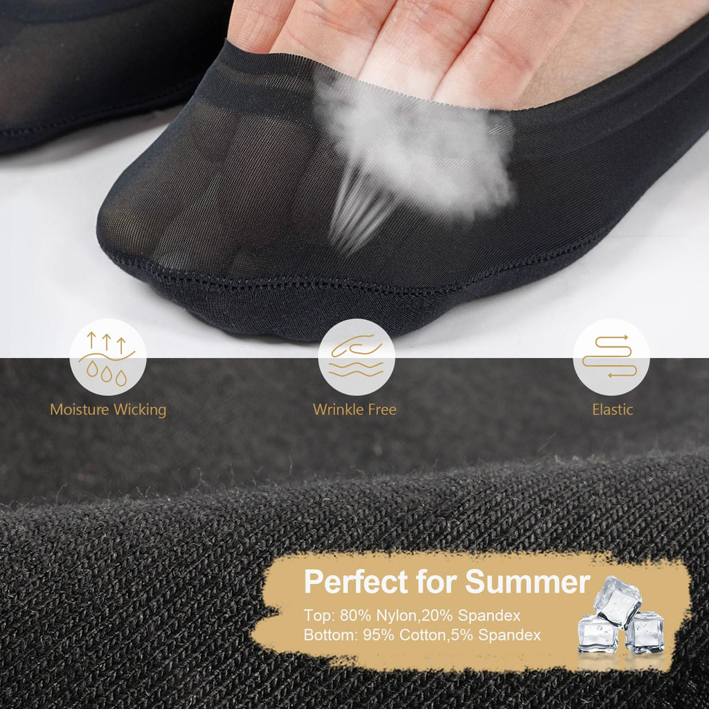 6 Pairs No Show Socks Womens Ultra Low Cut Nylon Thin Socks for Flat Invisible Non Slip Liner Footies