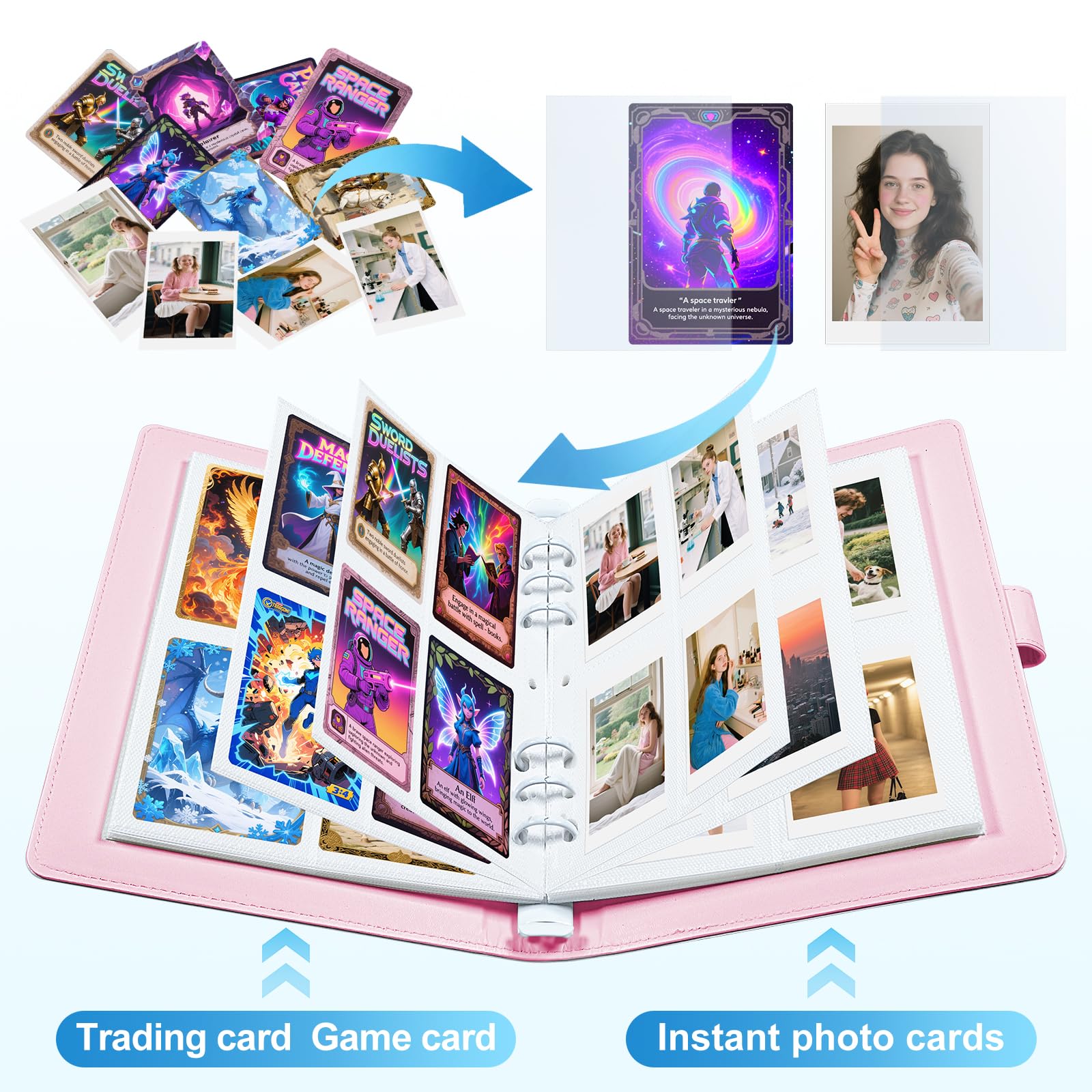 A5 Kpop Photocard Binder with 30 Pack 4-Pocket Card Pages, 6 Ring A5 Binder Card Collector Album with 240 Card Slots,PU Leather Binder Cover with Magnetic Buckle Closure for Organizing Trading Card