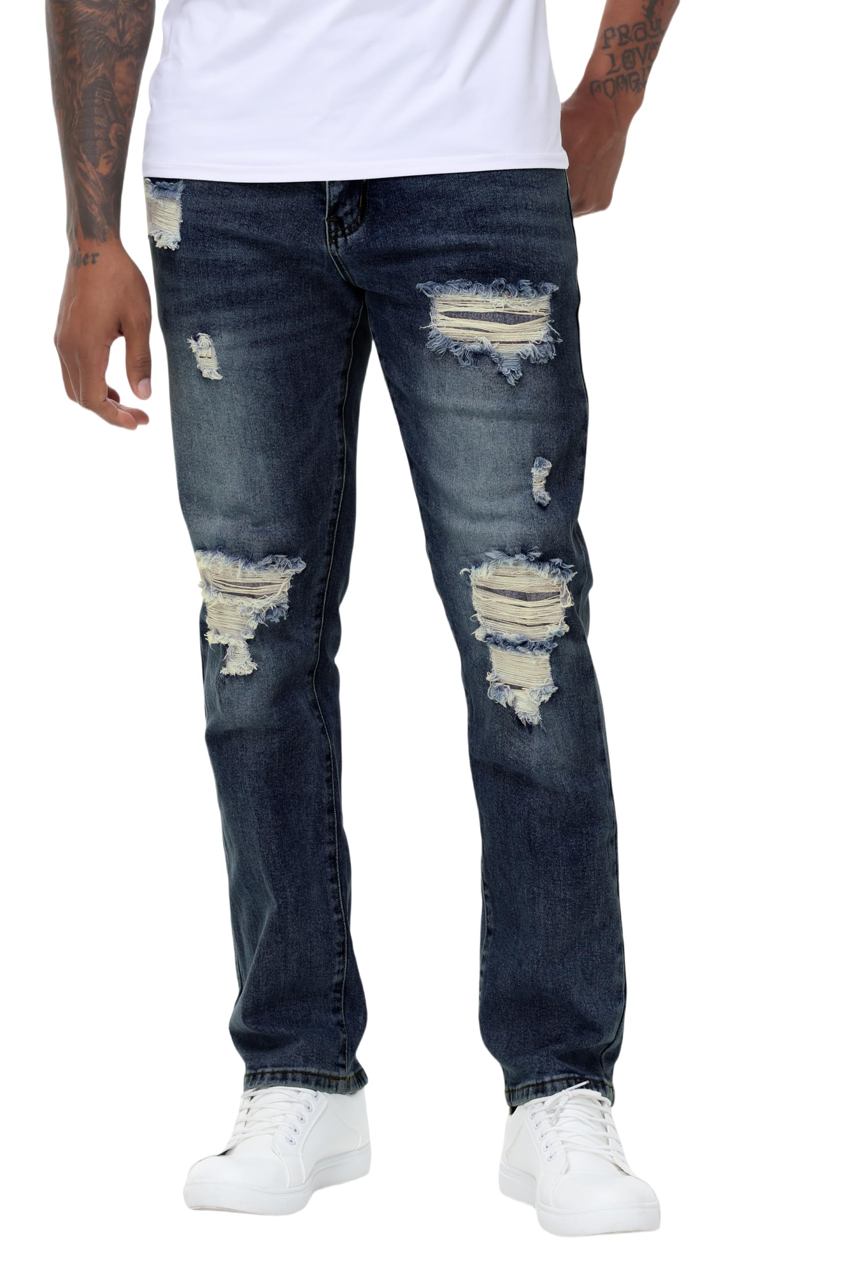 MZNBURAM Men's Stretch Regular Fit Straight-Leg Cotton Fashion Comfort Flex Waist Denim Pants Jeans