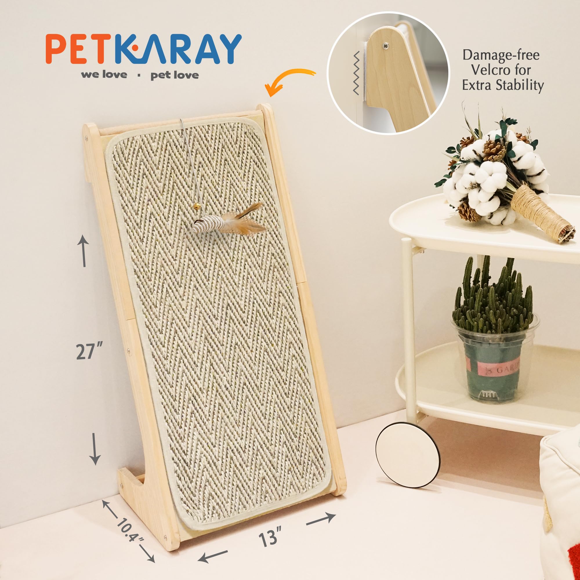 PETKARAY Couch Corner Cat Scratcher, 28.5" Sisal Scratching Post for Cats | Corner Wall Scratch Pad for Furniture Protection, Large Vertical Cat Scratching Post with Plush Base