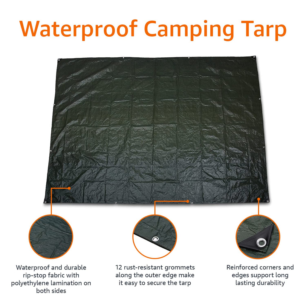 Amazon Basics Waterproof Multipurpose Camping Tarp with Reinforced Corners and Edges, Protective Cover, 9.5 x 11.3 Feet, Dark Green