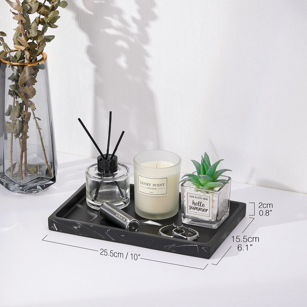 Luxspire Bathroom Vanity Tray, Resin Dresser Jewelry Ring Dish Tank Storage Kitchen Sink Countertop Organizer Plate Holder for Perfume Candles Soap Towel Plant Bathroom Accessories, M, Matte Black