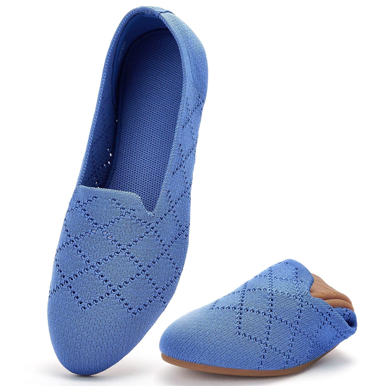 poemlady Women’s Ballet Flat Shoes Dress Shoes Knit Round Toe Slip On Ballerina Walking Flats Shoes for Woman Low Wedge Casual