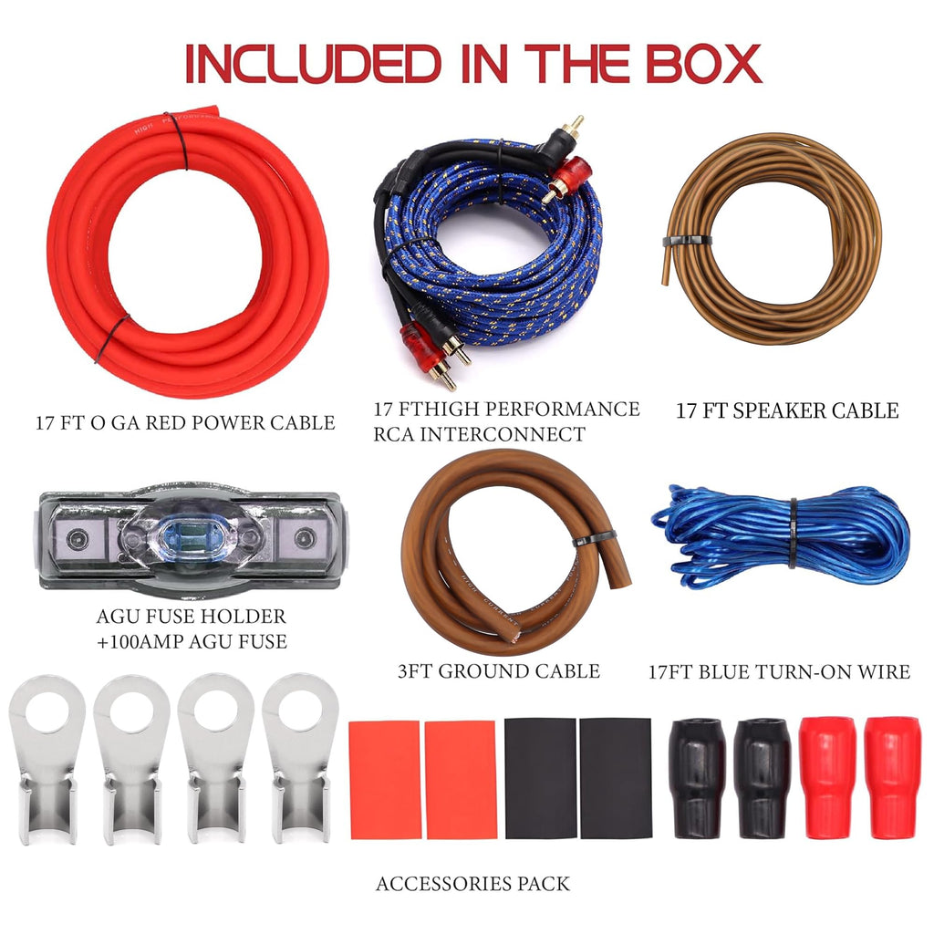0 Gauge Amp Wiring Kit,3000 Watt Amplifier Sub Installation Kit Make Connections and Brings Power to Your Radio,Subwoofers and Speakers