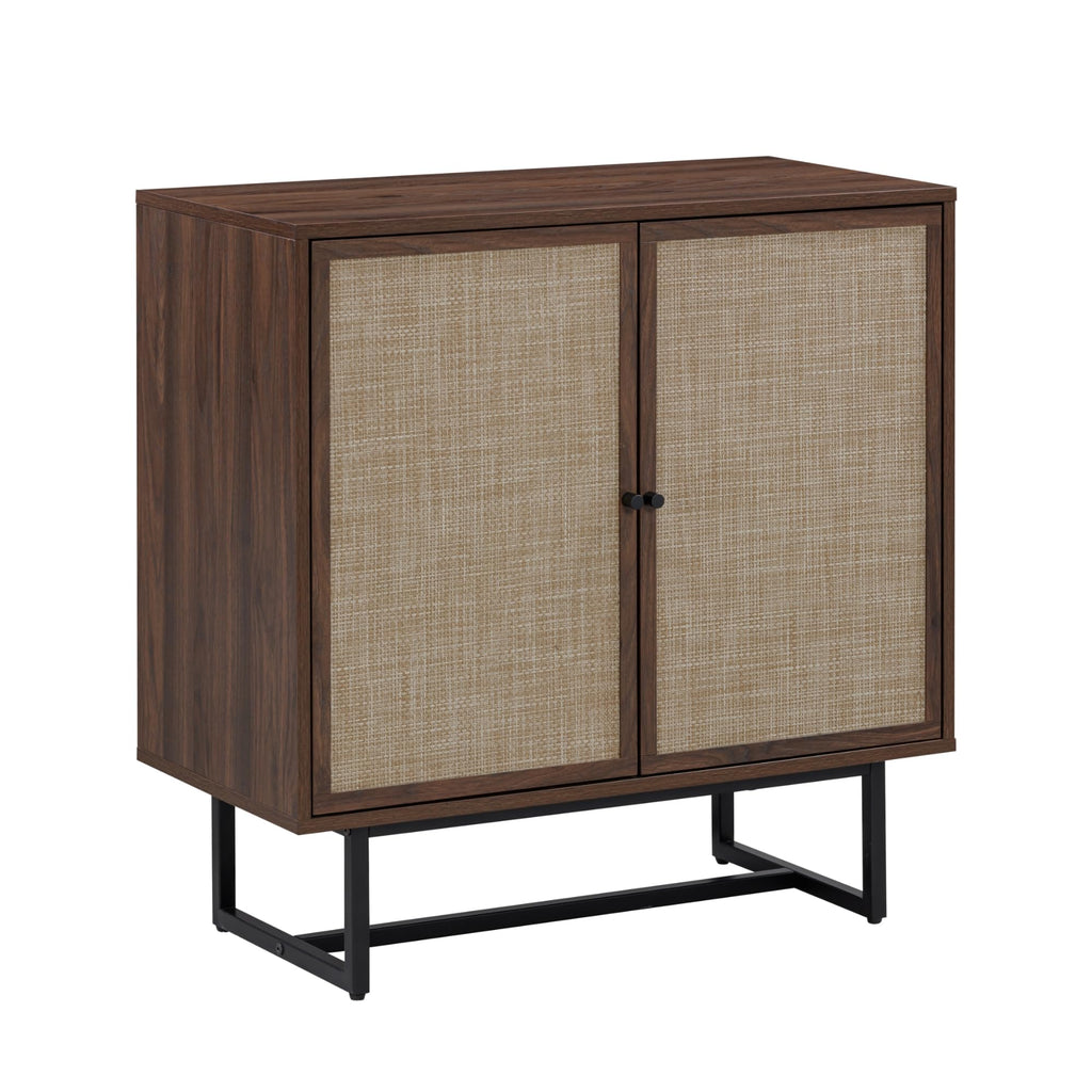 Nathan James Kova Rattan Wood Accent Sideboard Storage Cabinet with Matte Metal Frame, Adjustable Interior Shelves and Cane Doors, for Hallway, Entryway or Living Room, Black Oak/Cane