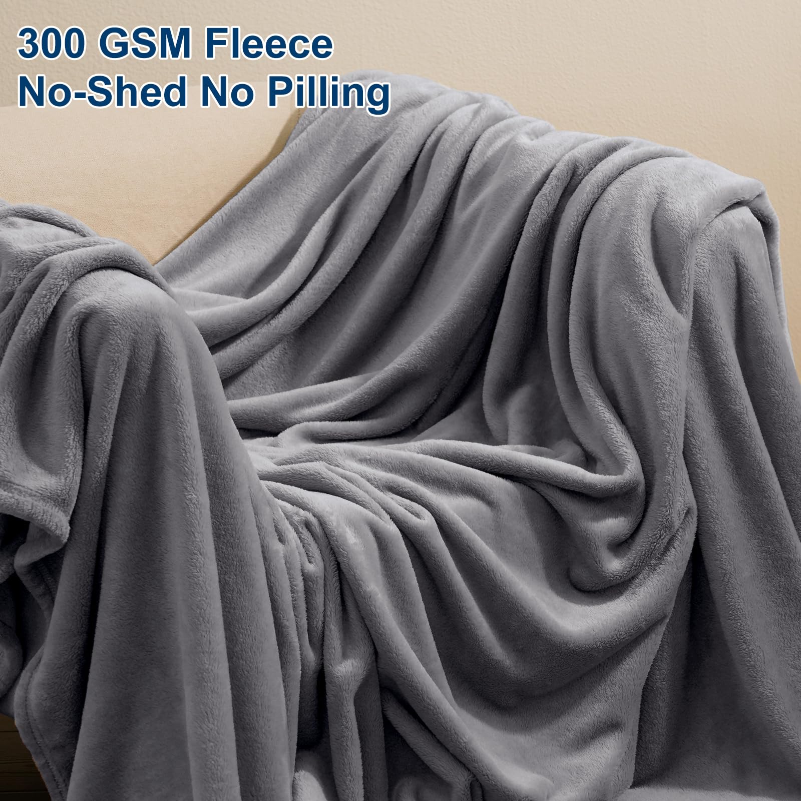 PHF Oversized King Big Fleece Blanket 120"x120", No Shed No Pilling Extra Large Soft Blanket, Giant 10'x 10' Lightweight for Bed, Sofa Travel and Camping, Suitable for All Season, Beige