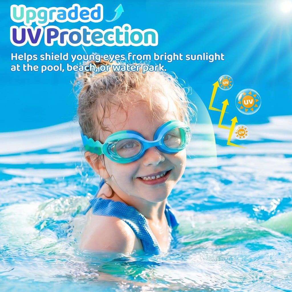 Vvinca Kids Swim Goggles with Fabric Strap No Tangle Pain-Free, Anti-Fog Swimming Pool Goggle No Leak for Toddlers Girls Boys
