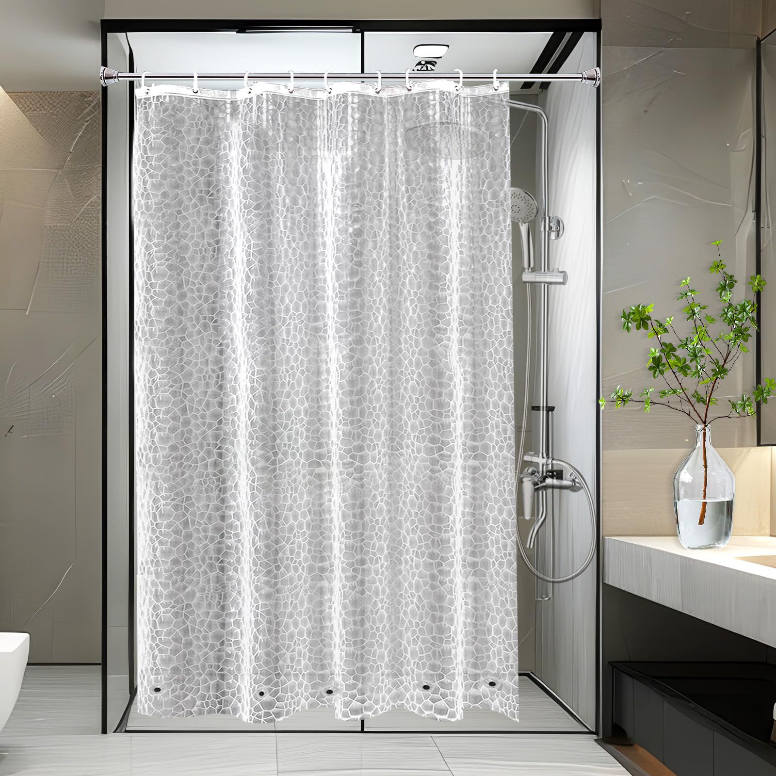 AooHome Eva Small 36x72 Inches Shower Liner, See Through Clear 8 Gauge Bathroom Curtain with Hooks, Bottom Magnets, Water Repellent, Heavy Duty, Rust Proof Grommets
