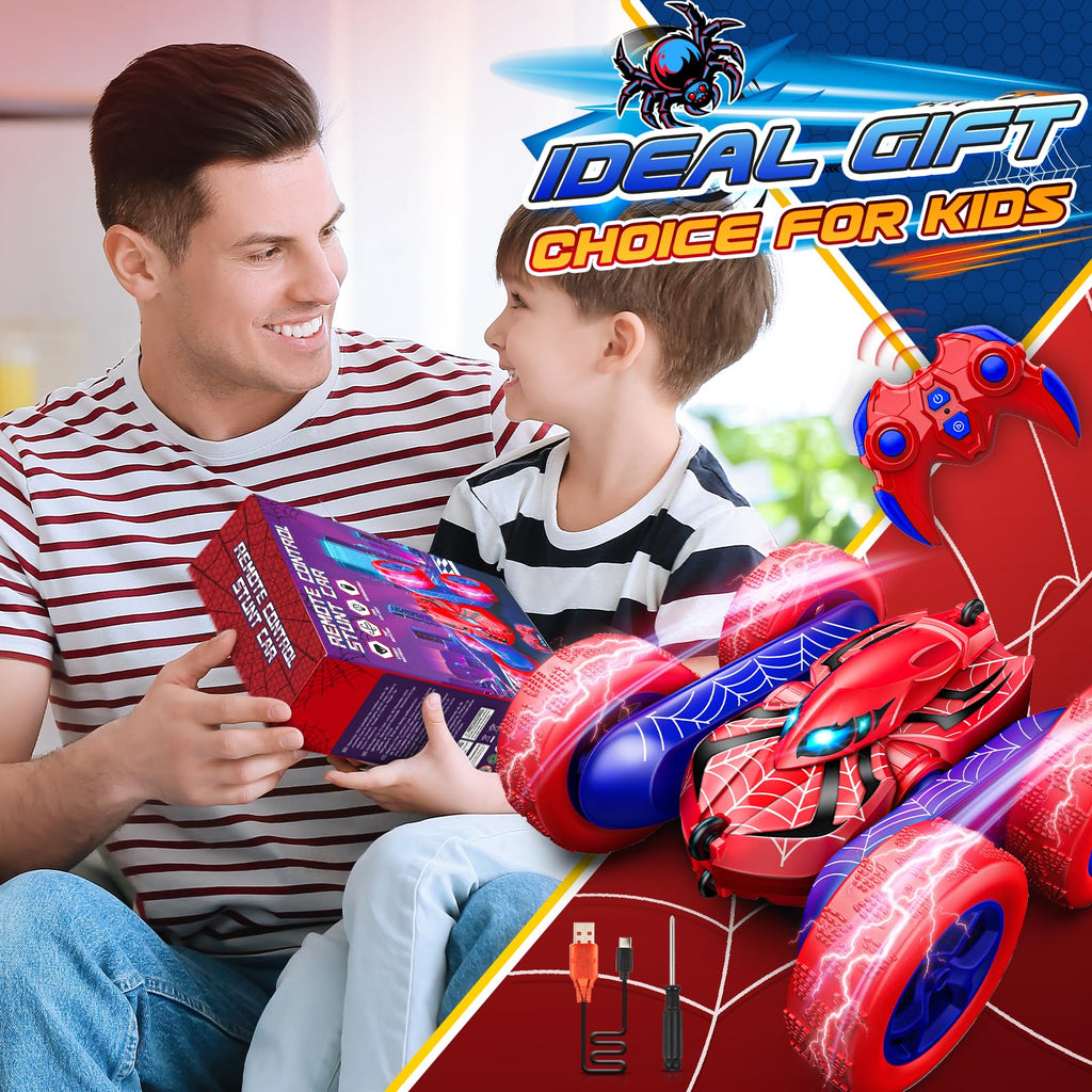 SYOKZEY Spider RC Cars Remote Control Car, Double Sided 360°Flip 4WD Rechargeable RC Drift Car,Toys for 3-12 Year Old Boys,Toys for Ages 5-7 Toys for Ages 8-13 Christmas Basket Stuffers (Red)