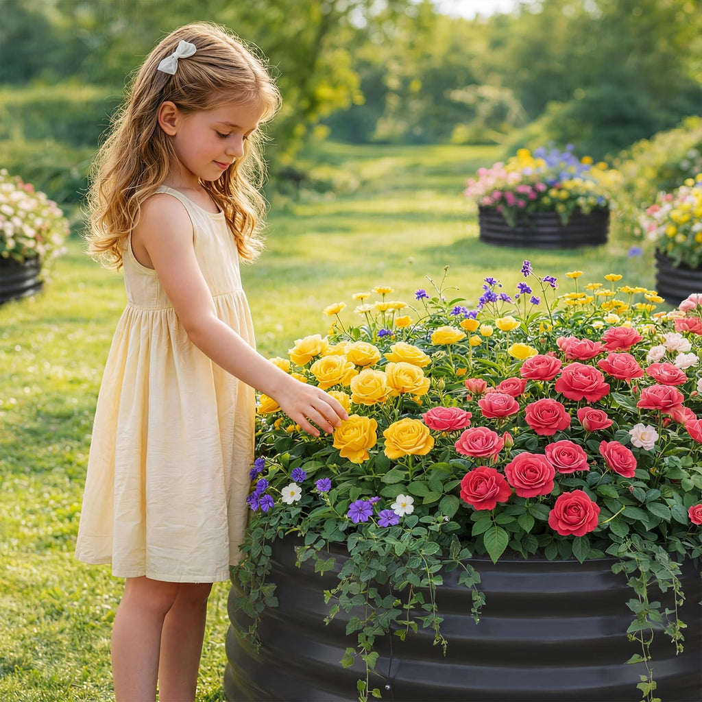 Land Guard Galvanized Raised Garden Bed Kit, Galvanized Planter Raised Garden Boxes Outdoor, Round Large Metal Raised Garden Beds for Vegetables ……