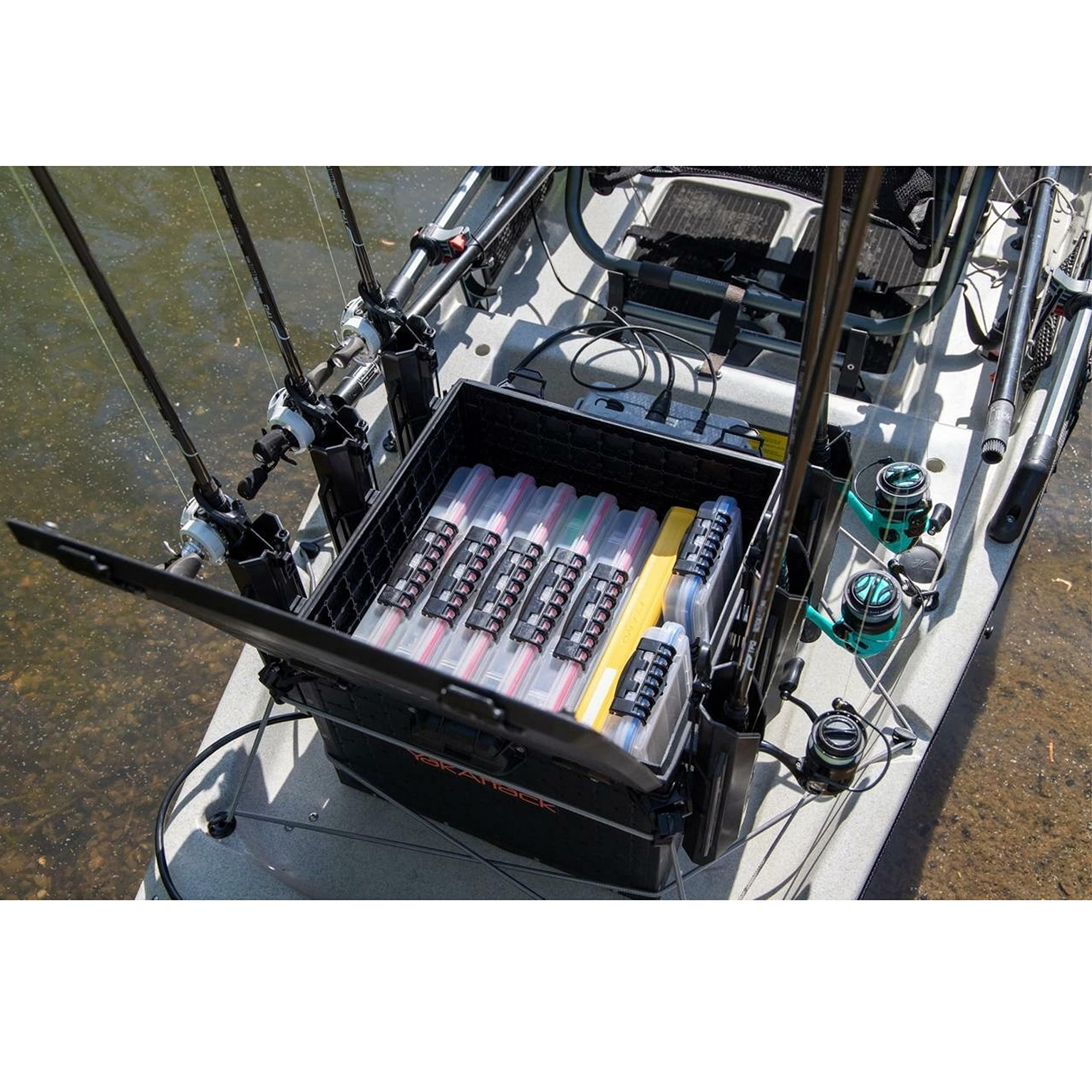 YakAttack BlackPak Pro 13" x 13" Fishing Crate with 3 Rod Holders - Battleship Grey | Compact Tackle Storage Box & Gear Organizer for Kayaks | Lightweight, Durable & Customizable Marine Accessory