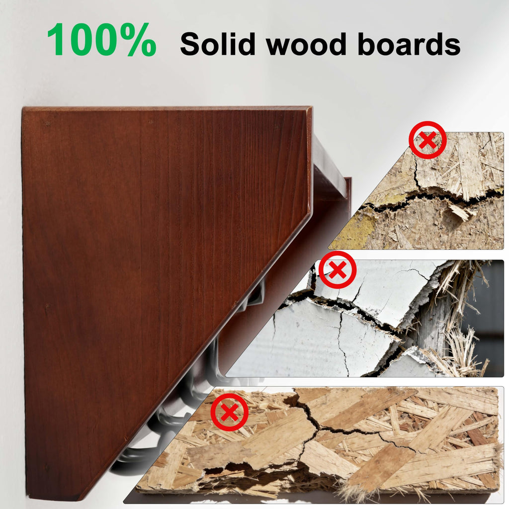 SKOLOO Wall Shelf with Hooks, 24-Inch Cherry Coat Rack Wall Mount with Shelf Organizer - Heavy Duty, 4 Tri Hooks - Perfect for Entryway, Hallway, Living Room, Bedroom, Mudroom