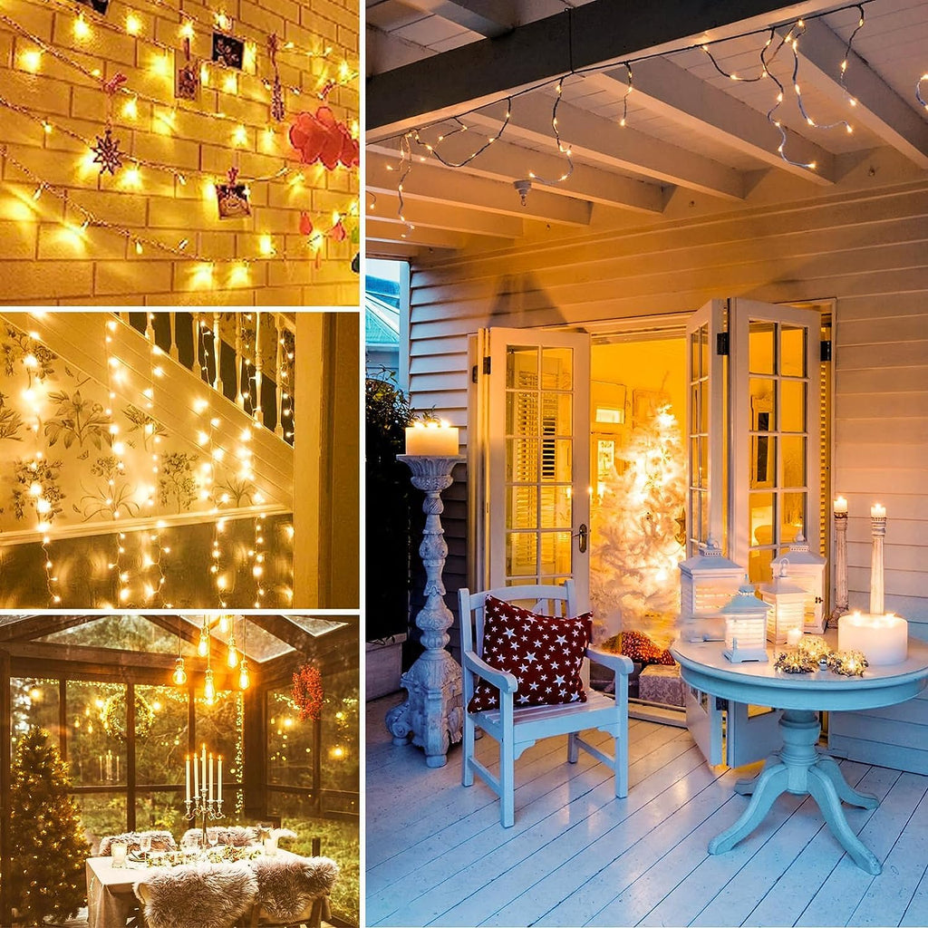 Connectable 100 LED String Lights Indoor Outdoor, 33FT Warm White Christmas Lights Waterproof, 13 Modes with Timer, Twinkle Fairy Lights Plug in Clear Wire for Christmas Tree, Bedroom, Classroom Decor