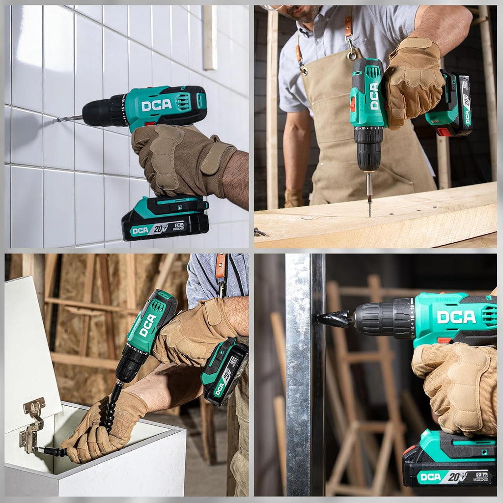 DCA Cordless Drill Set, 354 in-lbs Torque, 3/8" Keyless Chuck, Electric Power Drill with 2.0Ah Battery and Charger,18+1 Position,25-Piece 20V Drill Driver Kit, ADJZ2035
