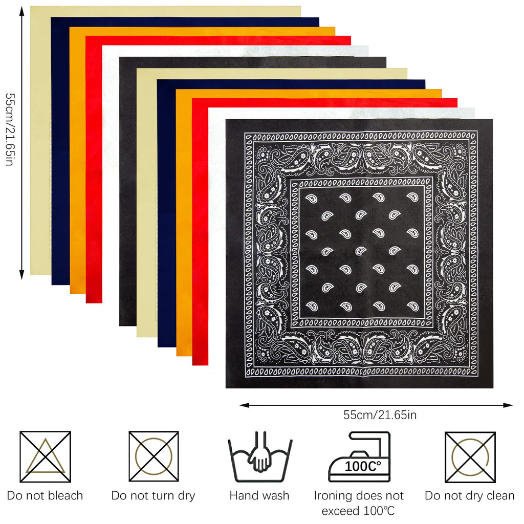AURUZA 12-44pcs Bandanas for Men Women Paisley Large Bandana Black Red White Head Wrap Headbands Cowboy Handkerchief