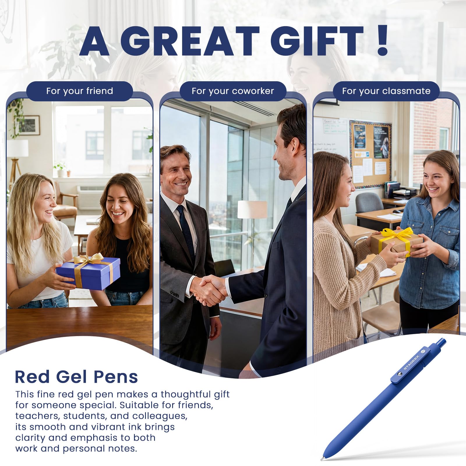 STAGEEK Blue Gel Pens GX3, 12Pcs Quick Dry Blue Ink Pens with 3 Extra Refills, Fine Point Retractable Smooth Writing Pens for Journaling, Office, Note Taking, School Supplies, Nurse Aesthetic(Blue)