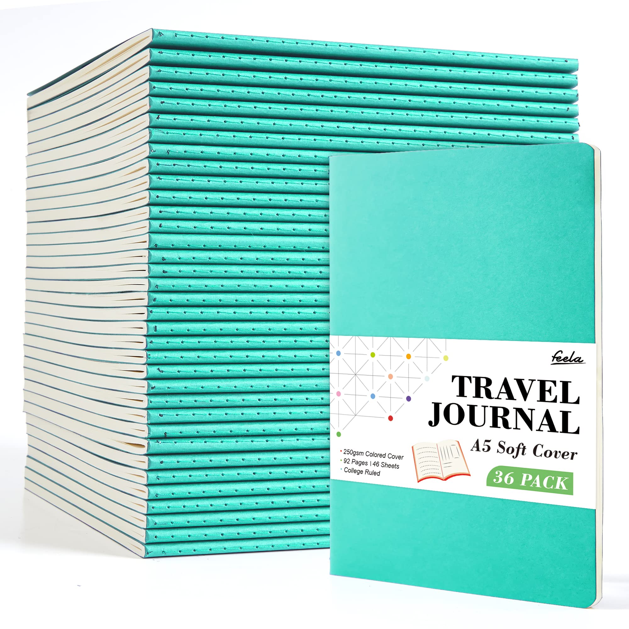36 Pack Soft Cover Journal Bulk, Feela Lined Blank Travel Journal for Women Men Writing, Notebooks College Ruled for Work, Note Taking Notebook School Business Supplies, 8.2” x 5.5”, A5, Berry