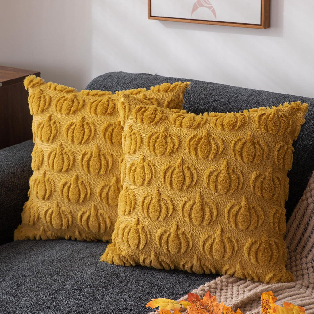 DFXSZ Fall Pillow Covers 16x16 Set of 2 Fall Decorations Autumn Beige Pumpkin Throw Pillow Cases Soft Plush Faux Fur Wool Couch Cushion Case for Chair Sofa Bedroom Living Room Home Decor PTK02B16