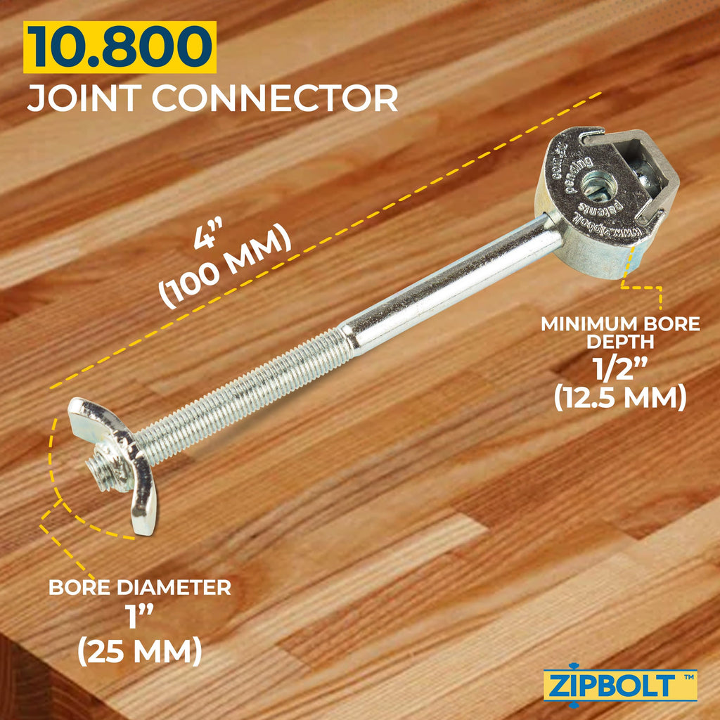 Zipbolt 10.800 Countertop Miter Connector — 20 Piece Joint Fastener Drawbolt Pack with 5mm Hex Bit for Joining Countertops, Butcher Blocks, Furniture, and More - Single-Handed Tightening