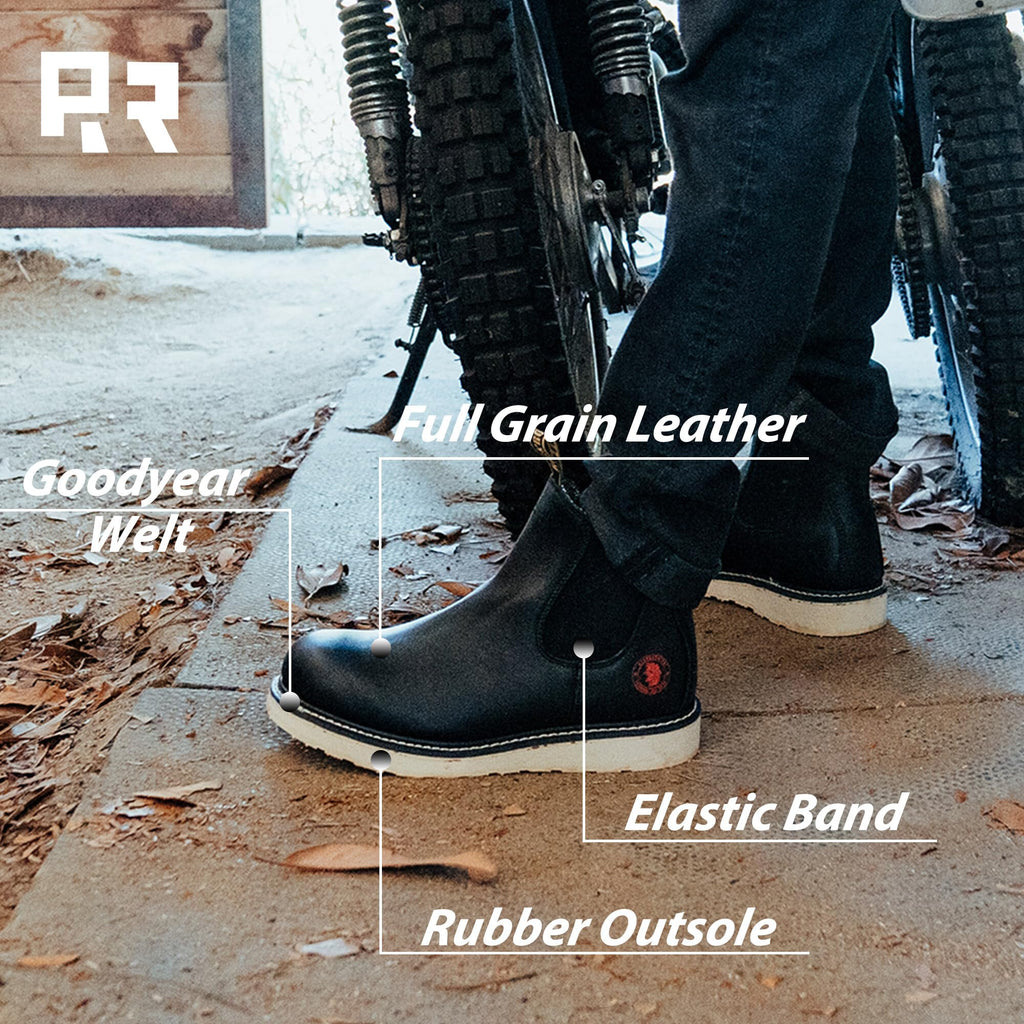 ROCKROOSTER Capitola - Anti-fatigue Comfortable Coolmax Lining Goodyear Welt Soft Toe Leather Work boots for men SAP101BK SAP102BR