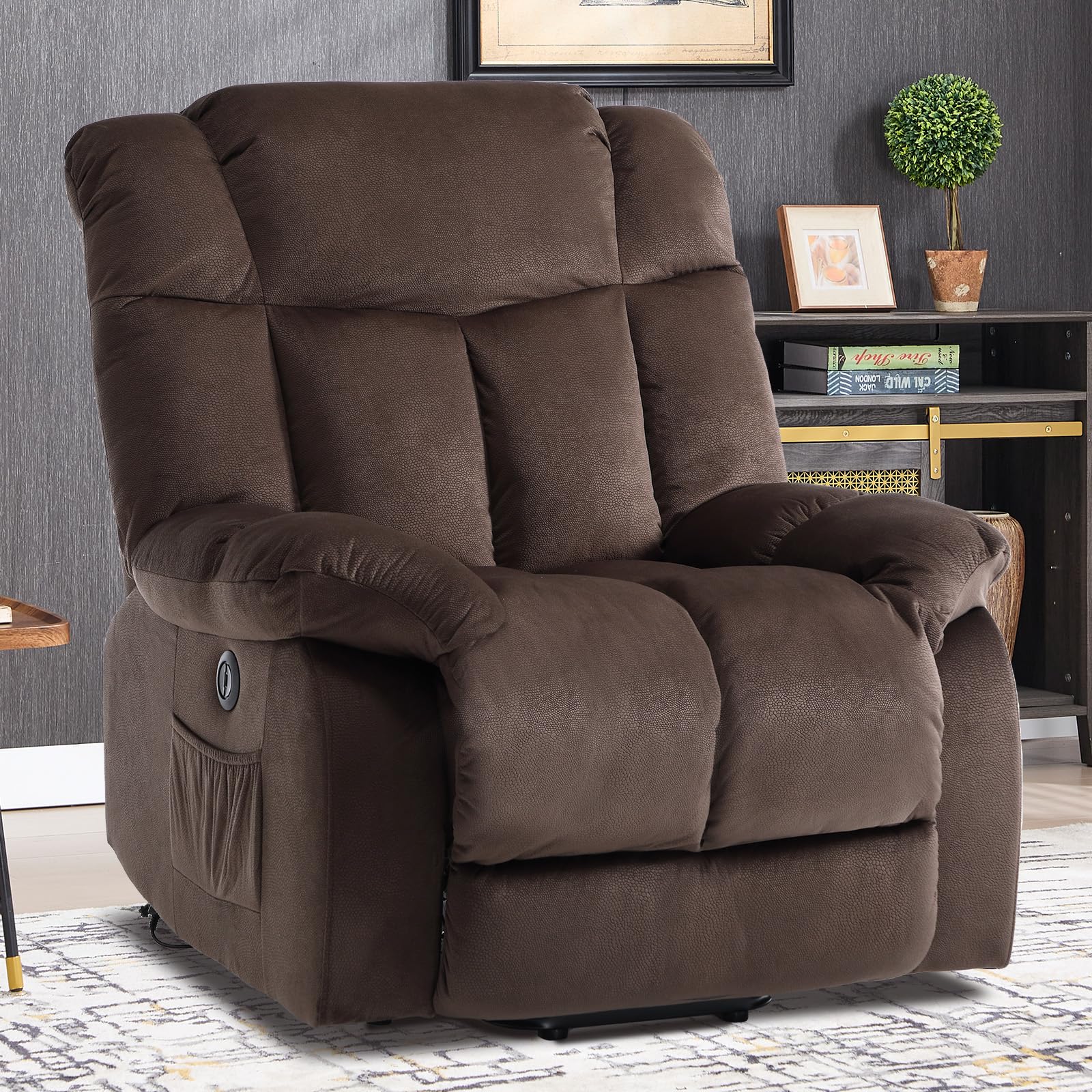 CANMOV Dual Motor Power Lift Recliner Chair for Elderly, 27" Extra-Wide Seat 450 lbs Weight Capacity Infinite Position Adjustment, with Heated Massage, Cup Holders and USB Port, Camel Fabric