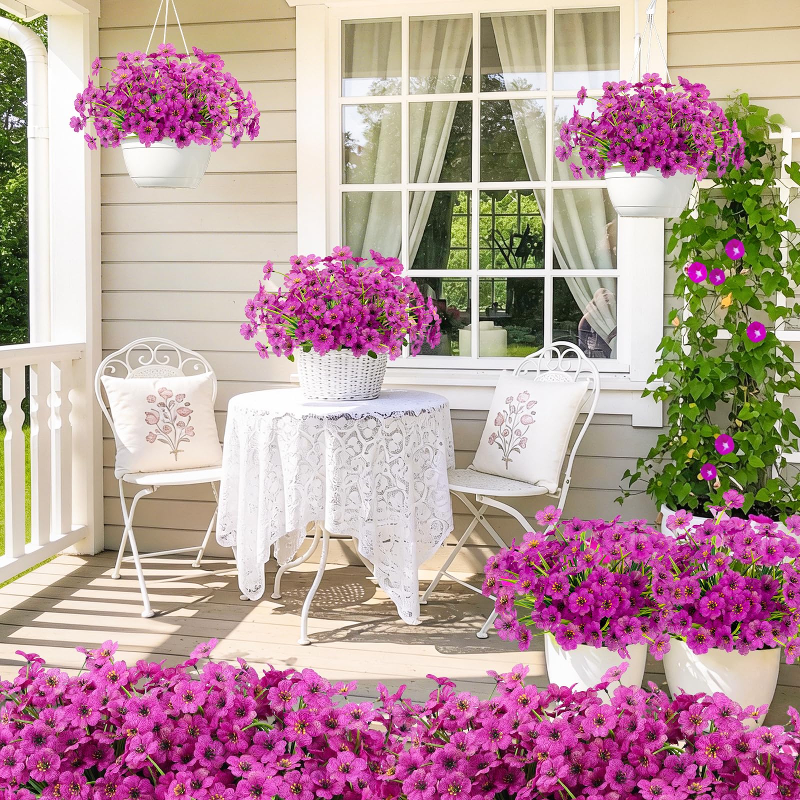 MACTING 12 Bundles Artificial Fall Lavender Flowers for Outdoors, UV Resistant Fake Outdoor Plants, Faux Autumn Greenery Shrubs for Planters Porch Patio Garden Yard Outside Thanksgiving Decorations