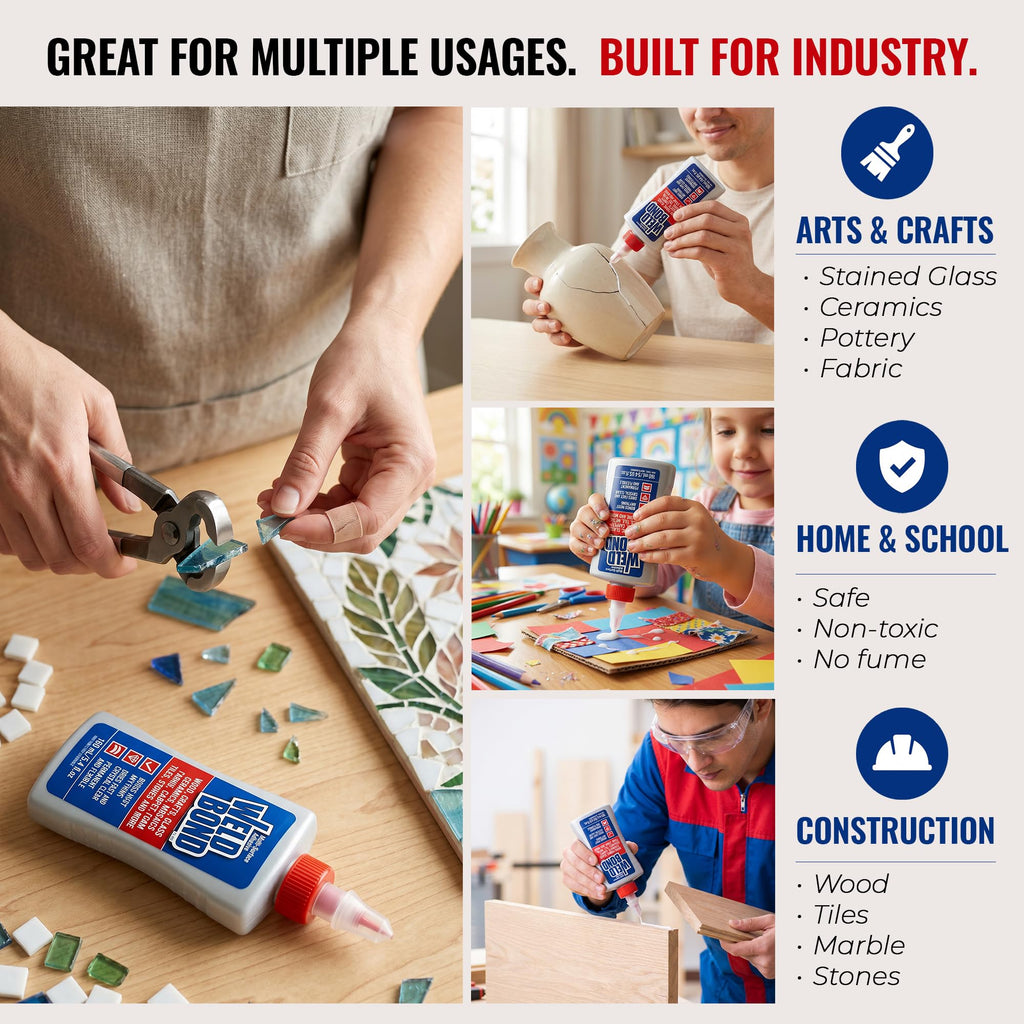 Weldbond Multi-Surface Strong Glue – Fast Drying Glue for Wood, Tile, Ceramic, Pottery, Glass & More – Heavy Duty Adhesive for Mosaic, Crafts, Wood Working & Repairs – 5.4oz (160ml), 1 Pack