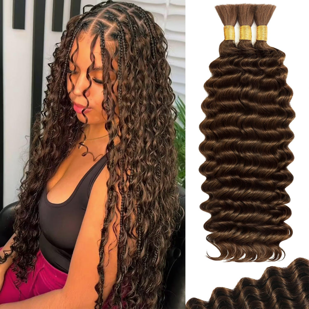 Human Braiding Hair for Boho Braids 110g Deep Wave Boho Bulk Human Hair for Braiding Knotless 12A Wet and Wavy Bohemian 3 No Weft Bundles/Pack Curly Braids Honey Blonde 16 Inch