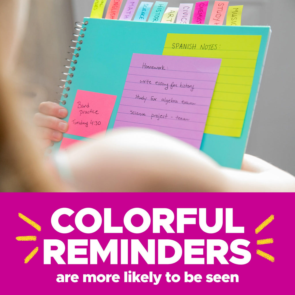 Post-it Super Sticky Lined Notes, 5 Sticky Note Pads, 4x6 in, 2X the Sticking Power, Back to School Supplies for Students, Sticky Notes for Textbooks, Notebooks, and Vertical Surfaces, Bright Colors