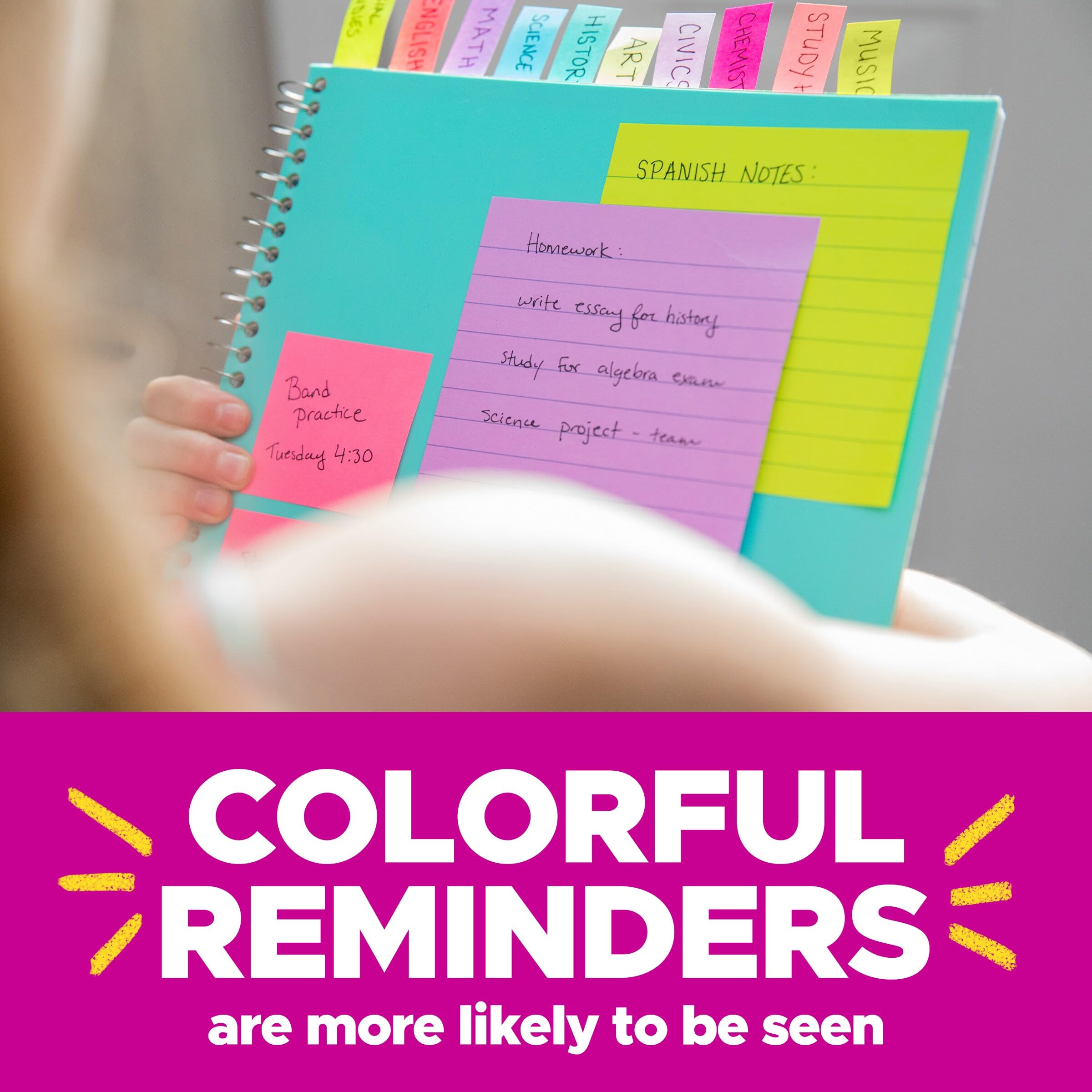 Post-it Super Sticky Lined Notes, 5 Sticky Note Pads, 4x6 in, 2X the Sticking Power, Back to School Supplies for Students, Sticky Notes for Textbooks, Notebooks, and Vertical Surfaces, Bright Colors