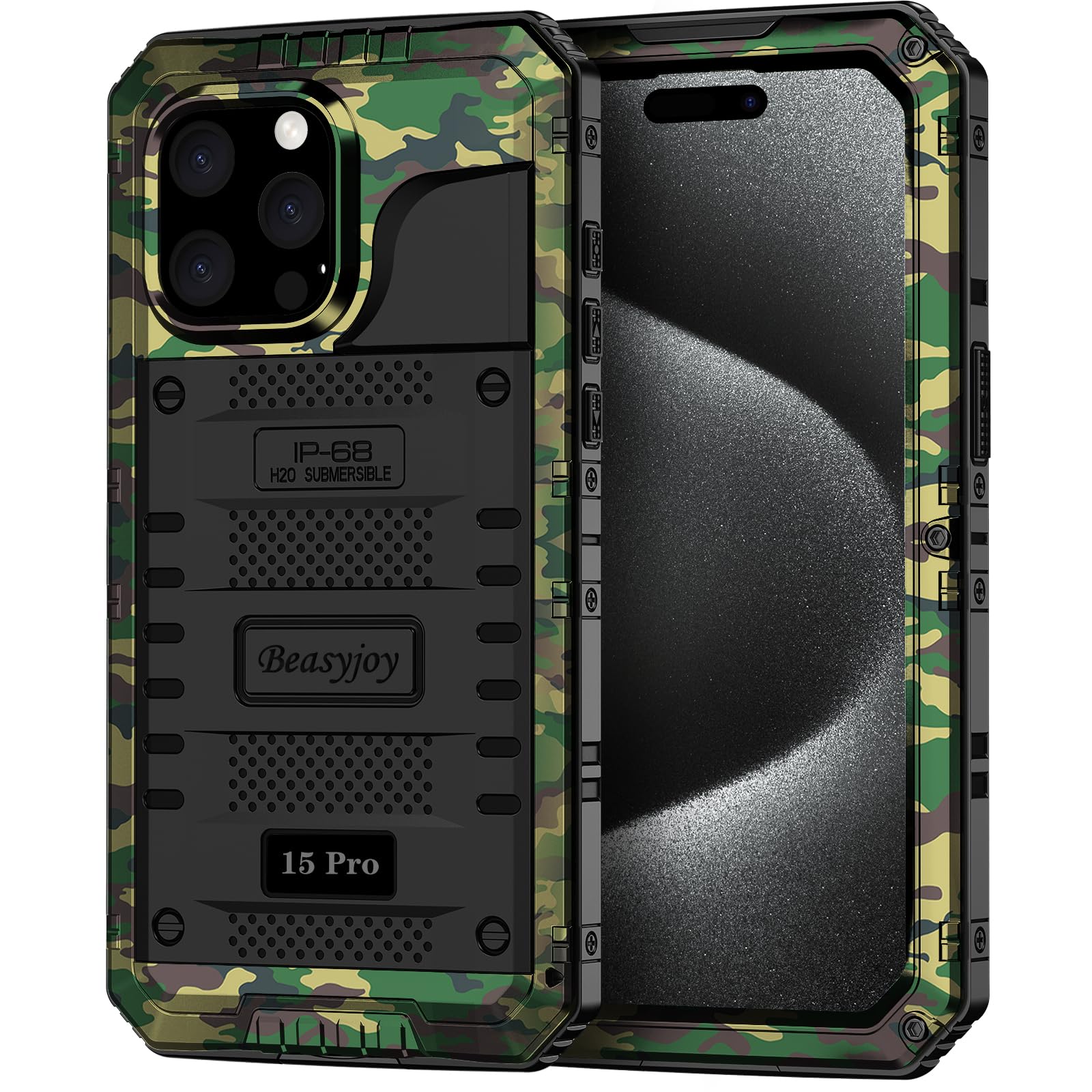 Beasyjoy for iPhone SE 2022/2020/ 8/7 Metal Case, Waterproof Heavy Duty Case with Screen Protector, Full Body Protection Military Grade Shockproof Defender Durable Sturdy Rugged Aluminum Cover, Black