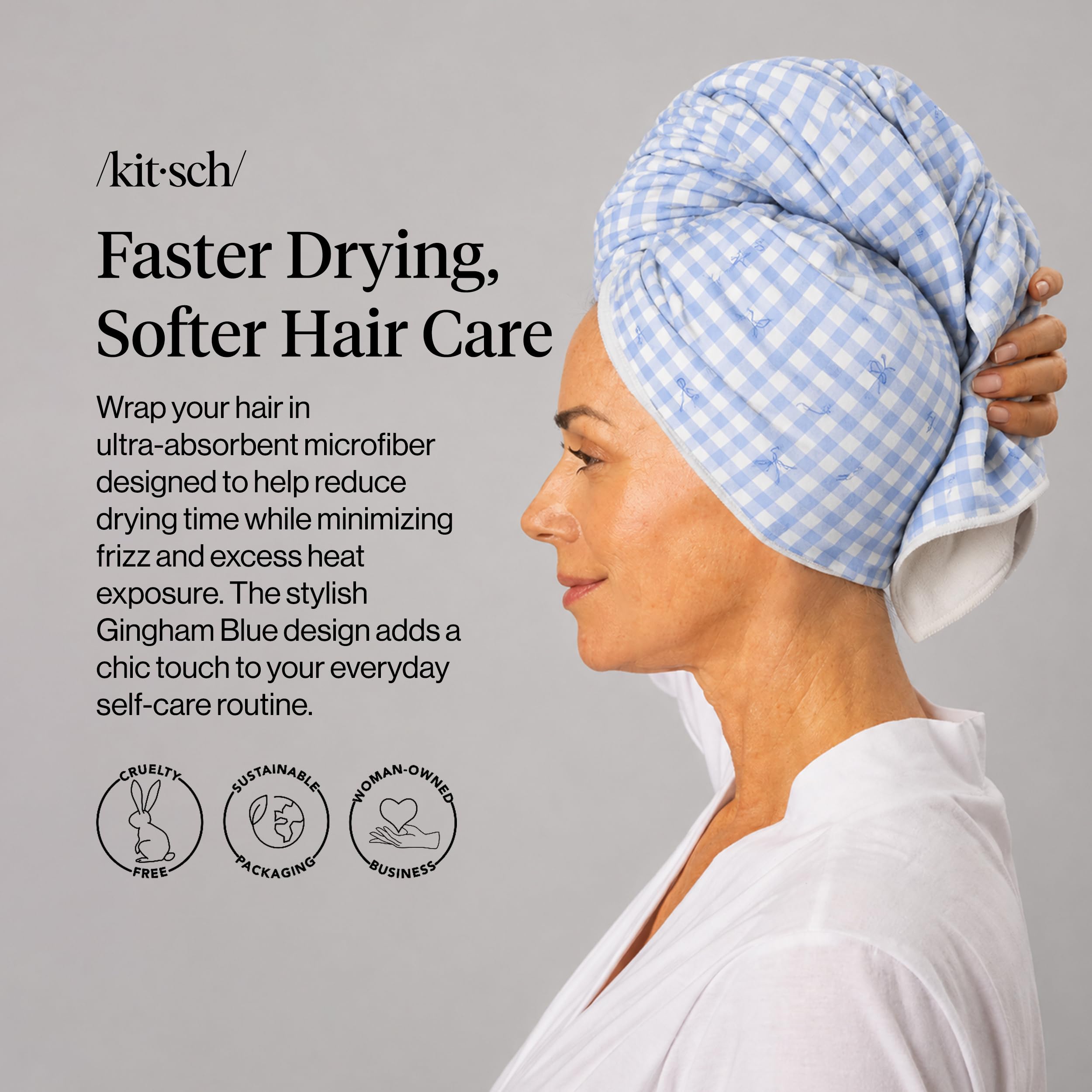 Kitsch Plush Microfiber Hair Towel Wrap for Women – Ultra Absorbent Microfiber Bath Towels for Wet, Curly, Long or Short Hair – Anti-Frizz Hair Wrap, Great Hair Care Gifts for Women