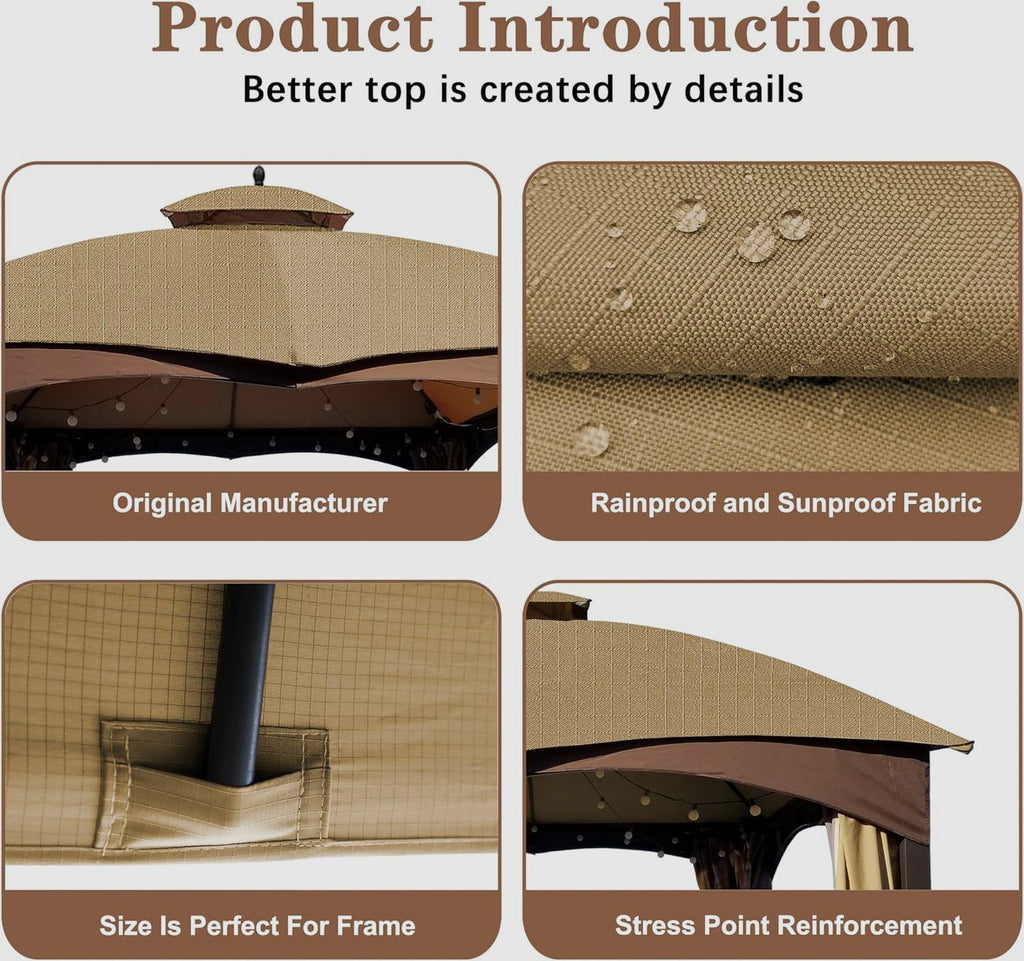 SCOCANOPY Replacement Top Compatible with The Lowe's Gazebo Model #GF-12S004B-1 / GF-12S004BTO (Grey Ripstop)