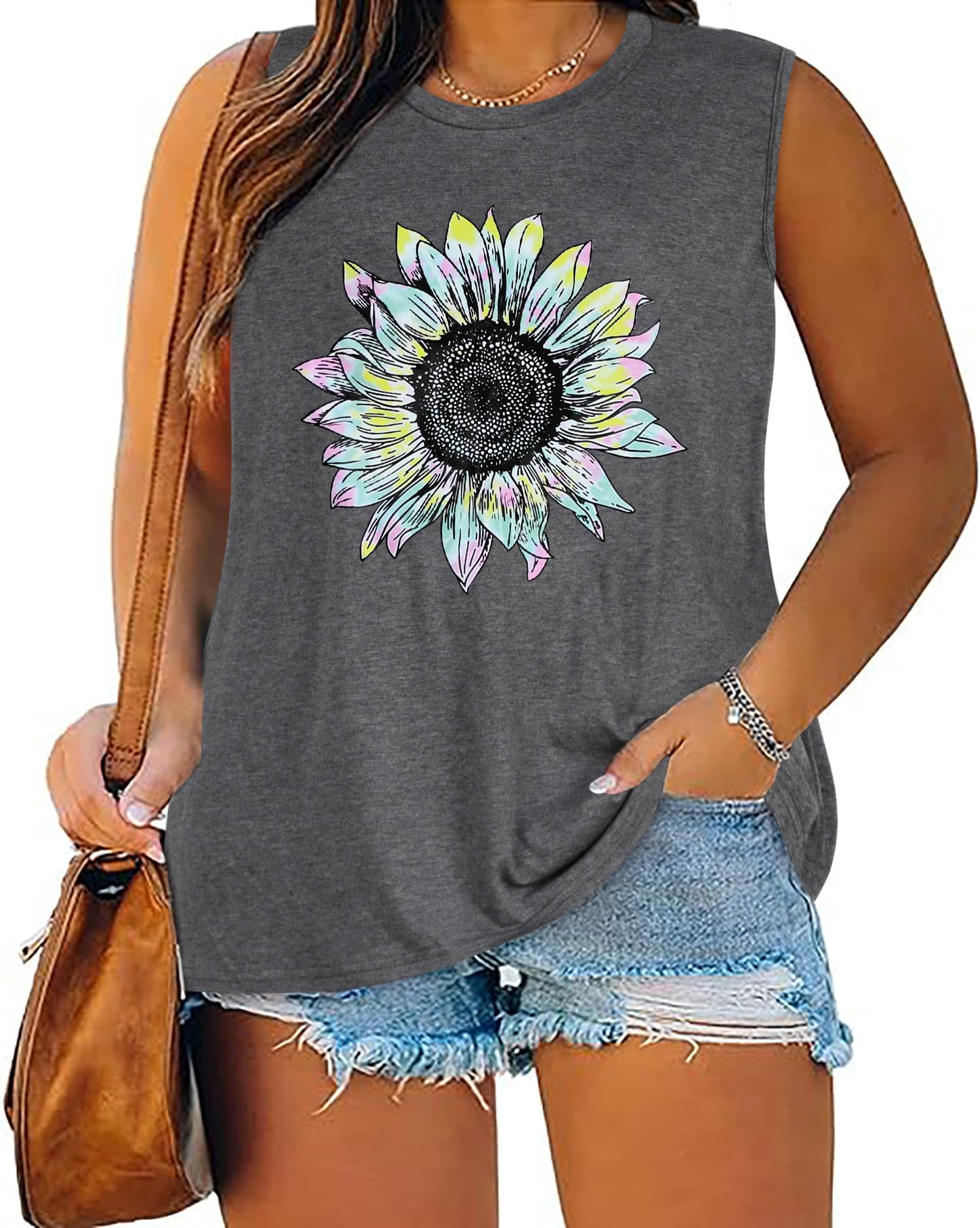 Plus Size Tops for Women Sleeveless Summer Tank Top Loose Fit Casual Tunics Shirts 2026