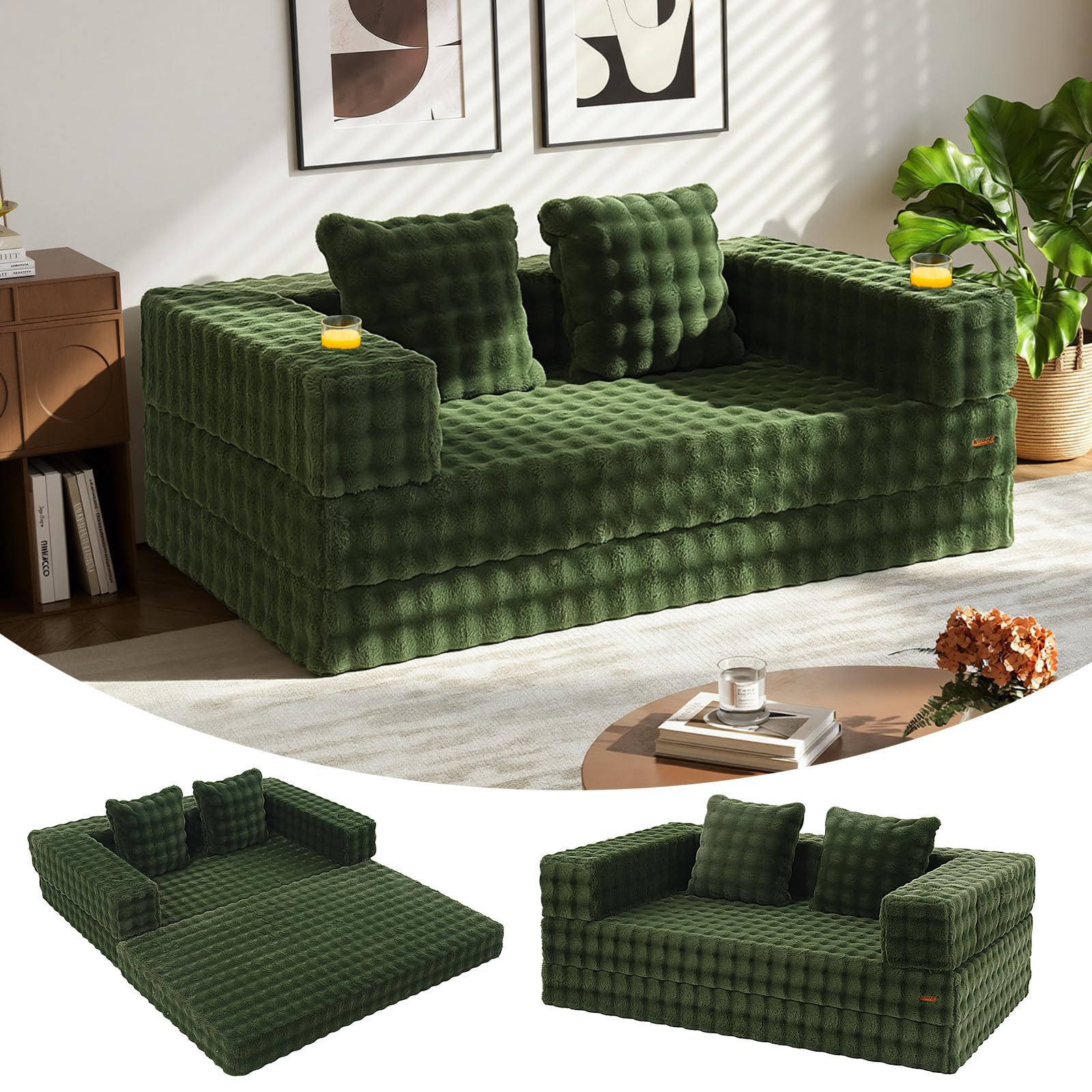 COMAX Futon Sofa Bed, 4‑in‑1 Convertible Sofa Bed, Folding Boneless Couches | Boneless Couch for living room, Fold Out Small Foldable Loveseat Floor Sleeper Mattress Lounge Space‑Saving, Ash Gray