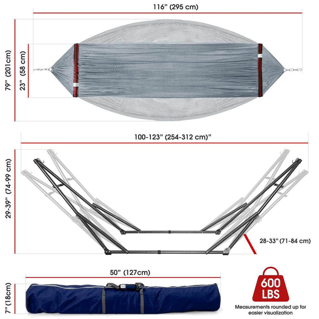 Tranquillo Unity Adjustable Hammock Stand, Hammocks Stands for The Garden, 800 lbs Capacity Steel Double Hammock Stand for 2 Persons, Premium Pre-Assembled Stand (Steel, Aegean)