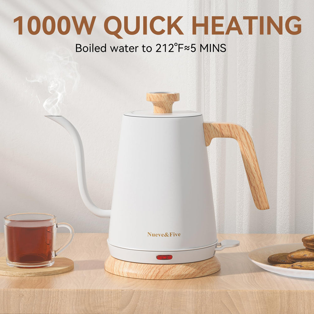 Nueve&Five Gooseneck Electric Kettle with Thermometer， Black Electric Kettle 1L with Auto Shut-Off，1000W Hot Water Kettle of Stainless Steel， Pour Over Kettle for Coffee & Tea