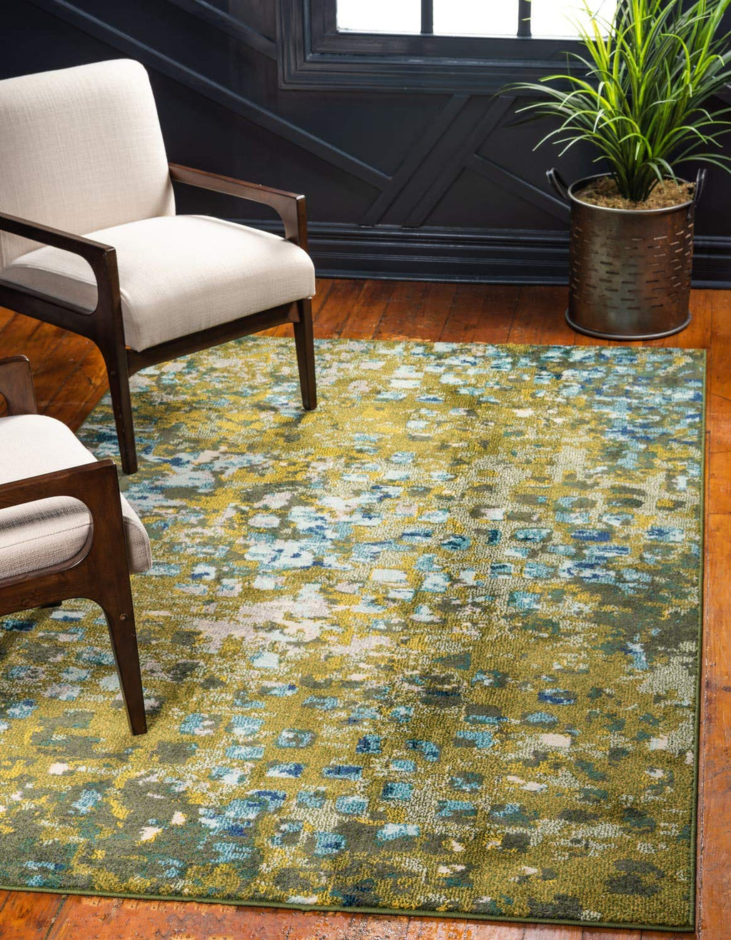 Unique Loom Jardin Collection Colorful, Vibrant, Abstract, Modern Area Rug (2' 0 x 3' 0 Rectangular, Multi/ Blue)