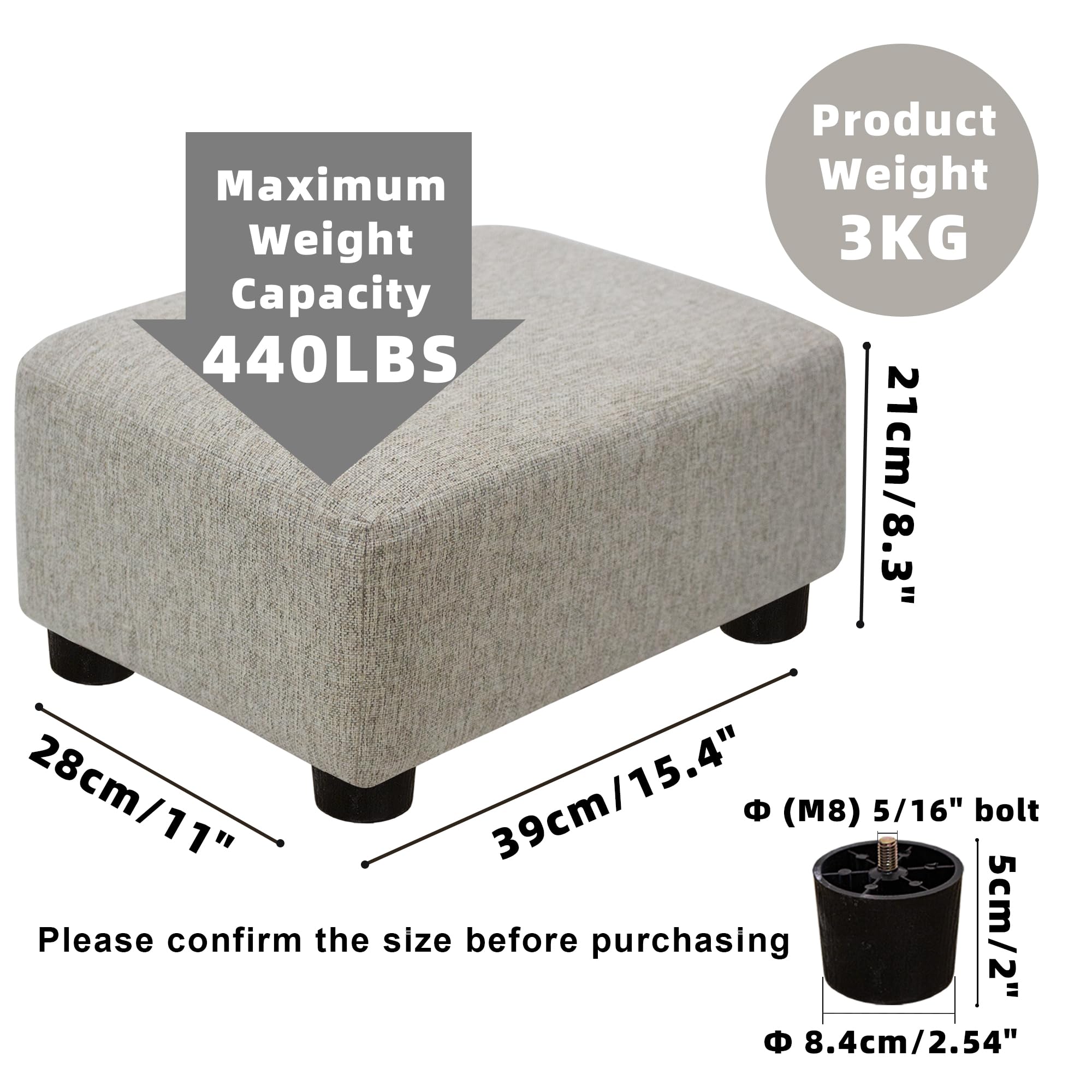 CAROLMADE Small Foot Stool Ottoman Footstool with Legs Under Desk Footrest for Living Room Bedroom and Office, Black