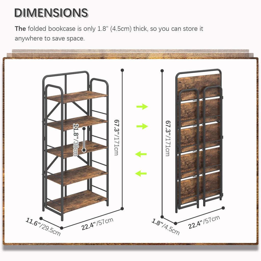 4NM No Assembly Folding Bookshelf, 3 Tiers Collapsible Book Shelves Open Industrial Foldable Storage Bookcase Shelf for Bedroom, Living Room, Home Office - Natural and White