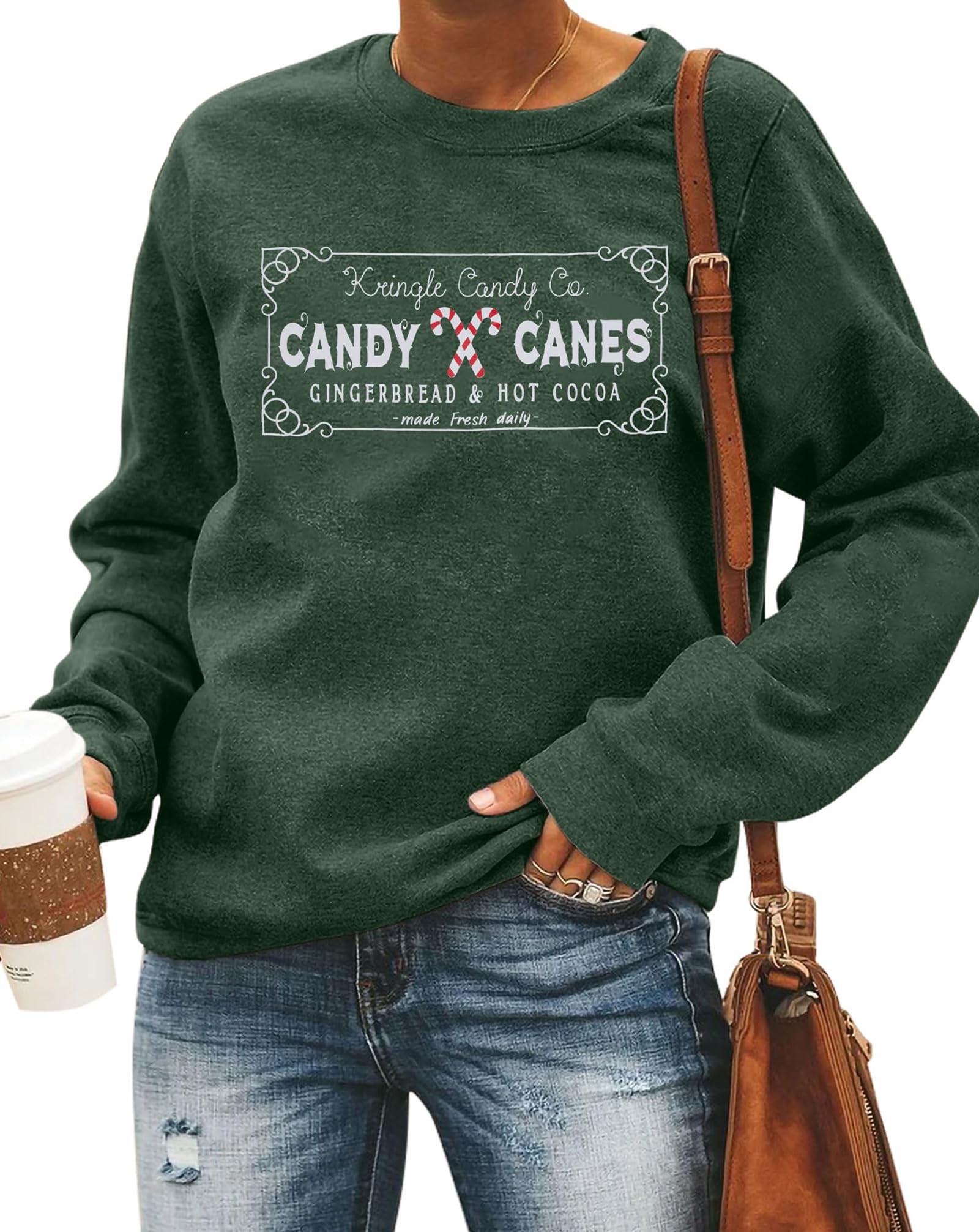 Christmas Sweatshirts Women Candy Canes Graphic Sweatshirt Vintage Xmas Long Sleeve Shirt Pullover Tops