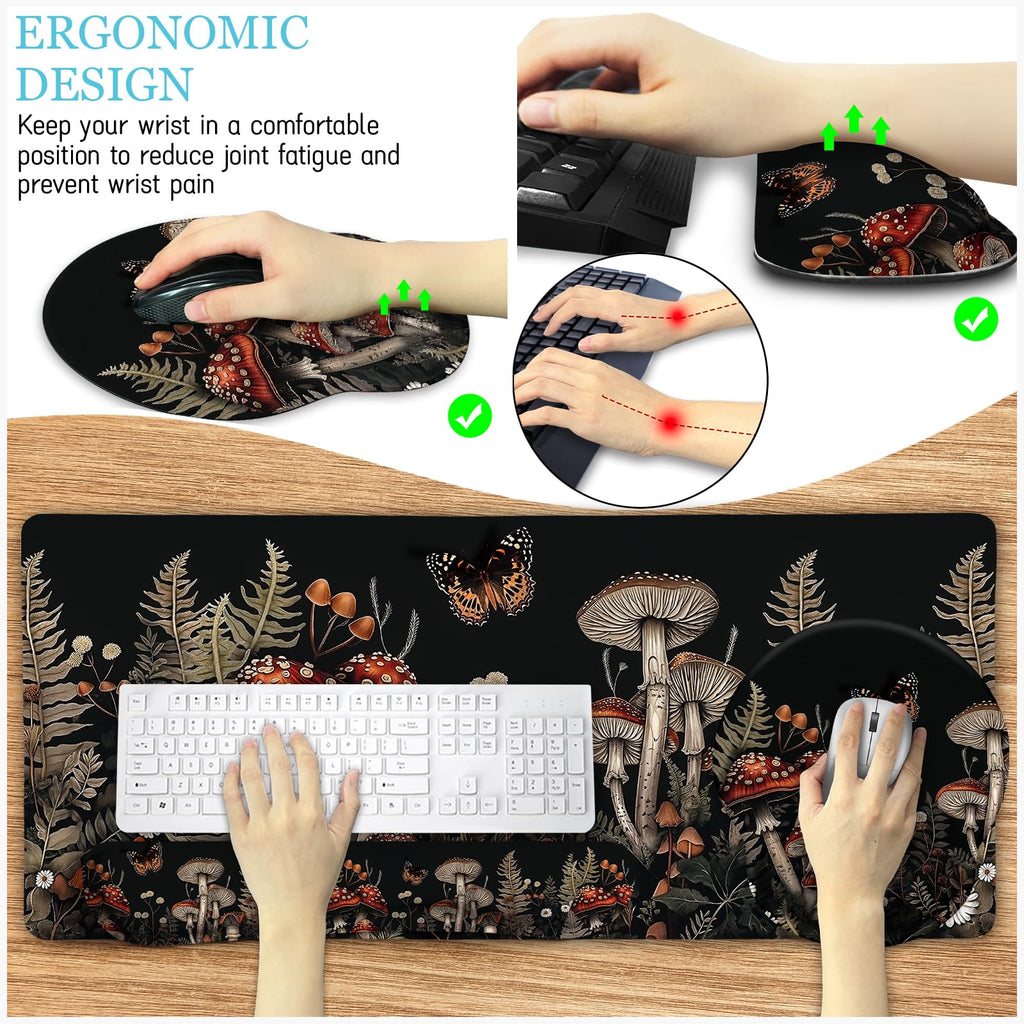 Black Striped Ergonomic Large Desk Mat Set with Wrist Rest