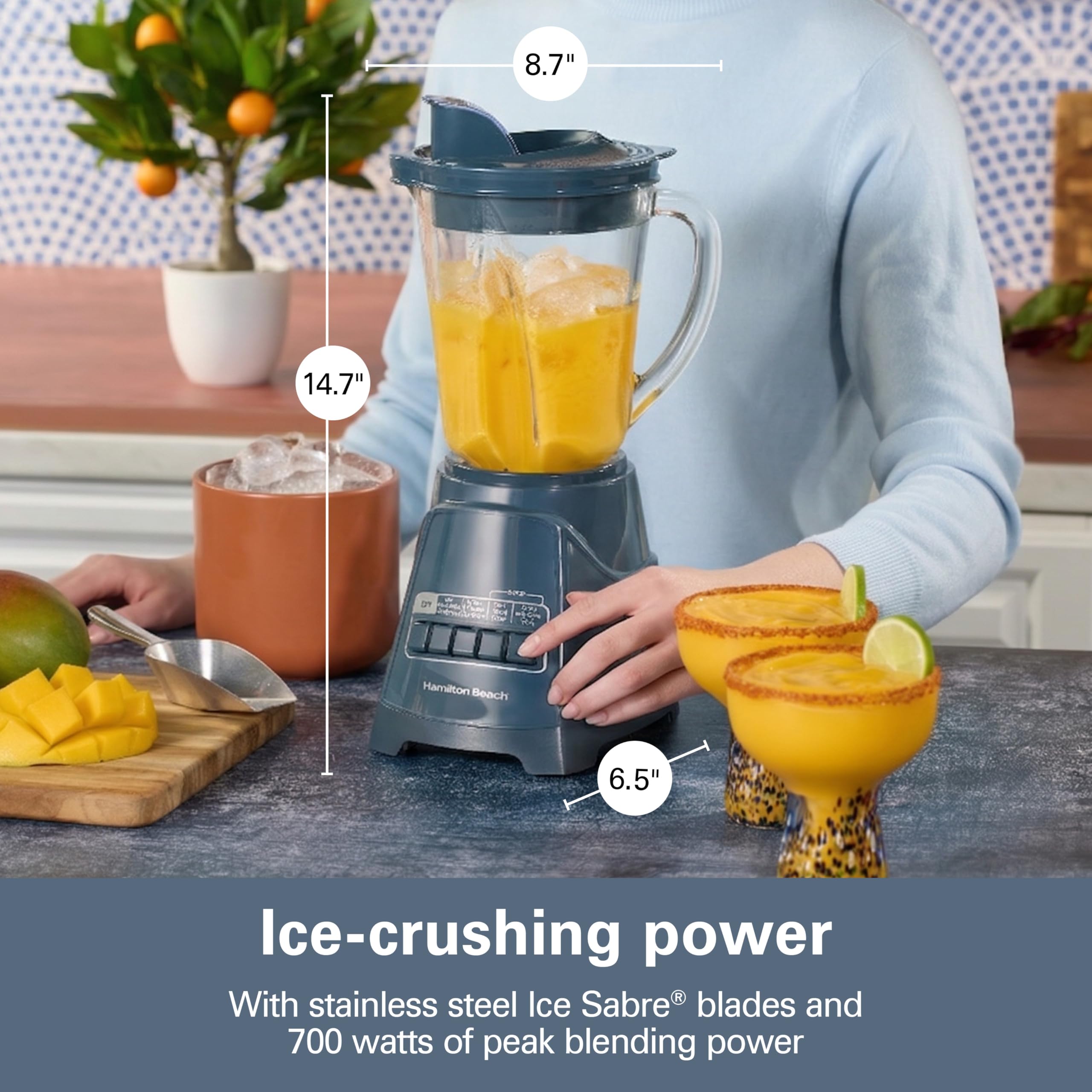 Hamilton Beach Power Elite Wave Action Blender For Smoothies, 40 Oz Glass Jar, 12 Functions Including Puree, Crush Ice, 700 Watts - Black (58148A)