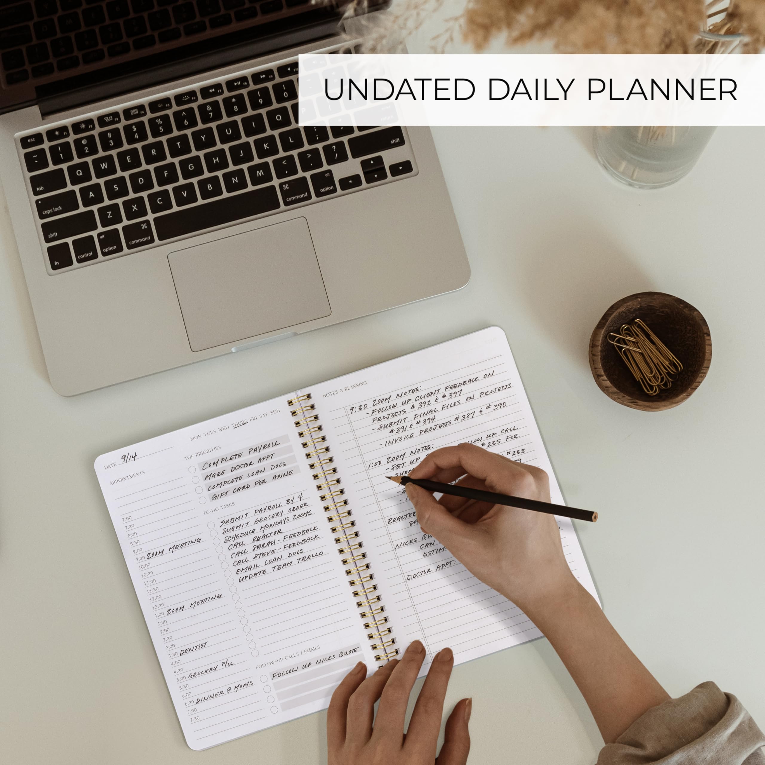 Beautiful Daily Planner And Notebook With Hourly Schedule - Aesthetic Spiral To do List Notepad to Easily Organize Your Tasks And Appointments - Stylish Book And School Or Office Supplies